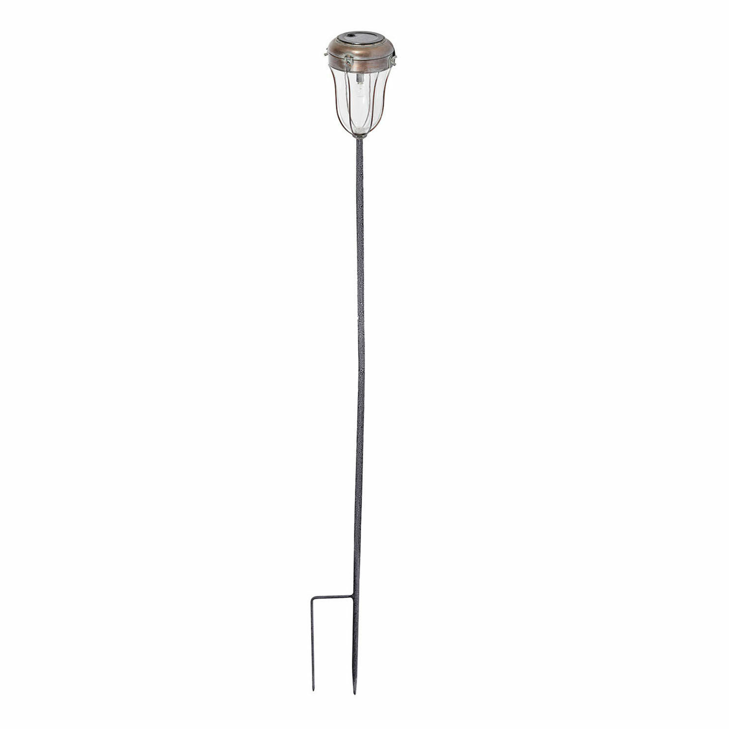 Lanterne solaire Wynyard Lampe de jardin en métal avec pied long noir, abat-jour transparent et dessus en cuivre
