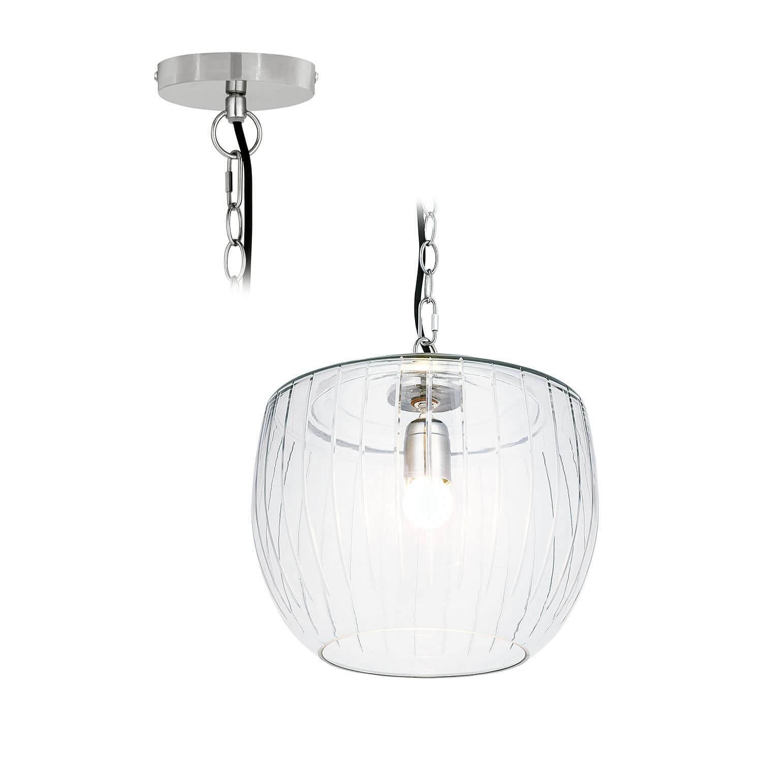 Suspension Aubrelle Suspension en verre transparent avec support métallique, luminaire moderne pour plafond intérieur