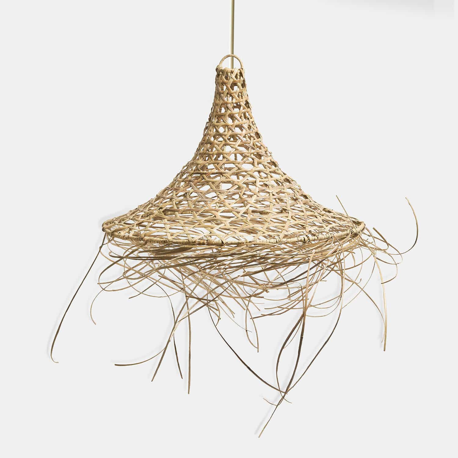 Abat-jour Calvado Suspension en rotin naturel beige clair avec franges décoratives, lampe bohème pour intérieur tendance