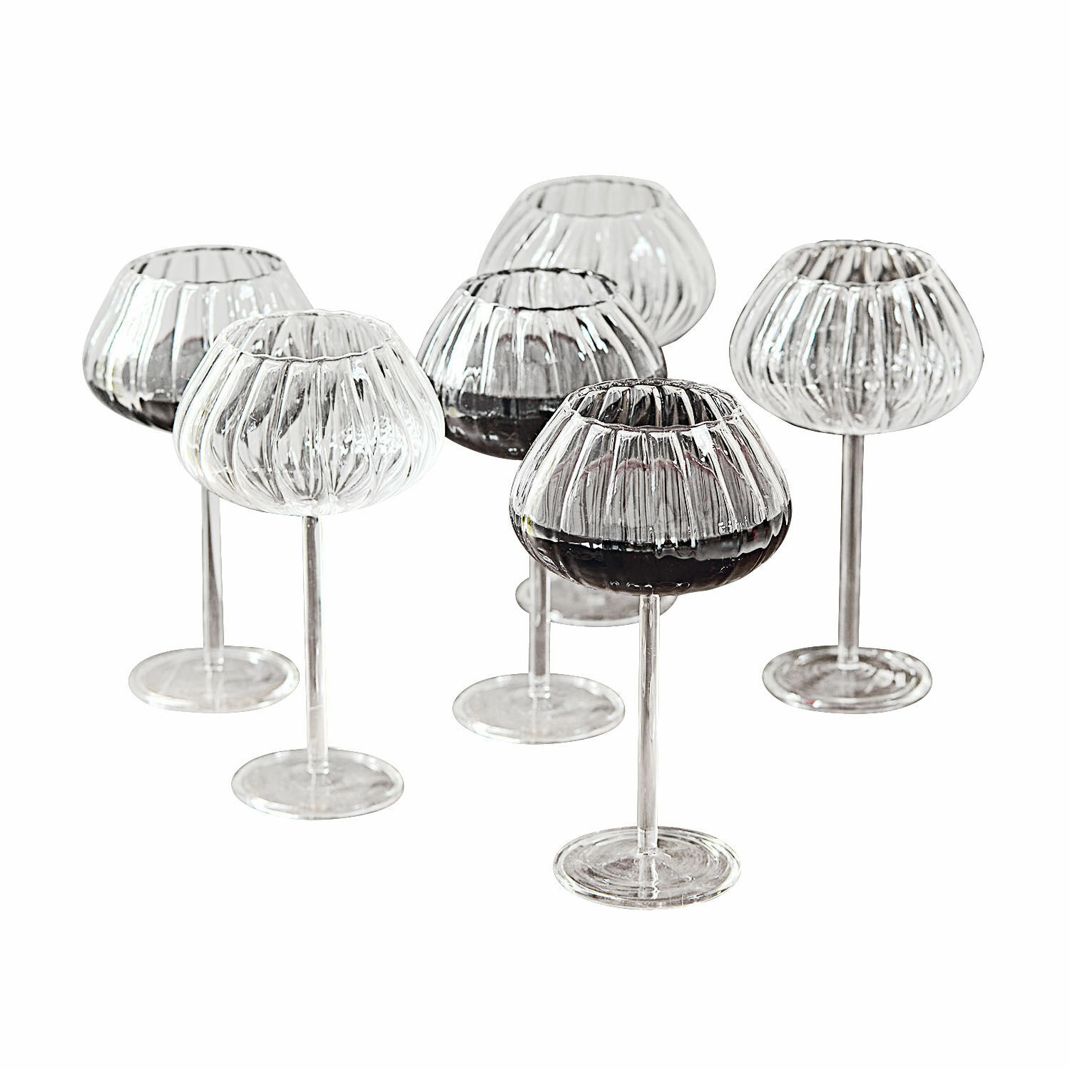 Lot de 6 verres à vin Minou Ensemble de six verres à vin en verre strié transparent, design élégant pour la maison