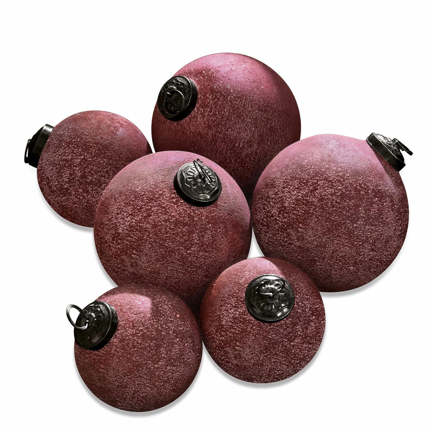 Ensemble de 6 boules de Noël rouges mates avec attaches métalliques pour décoration festive