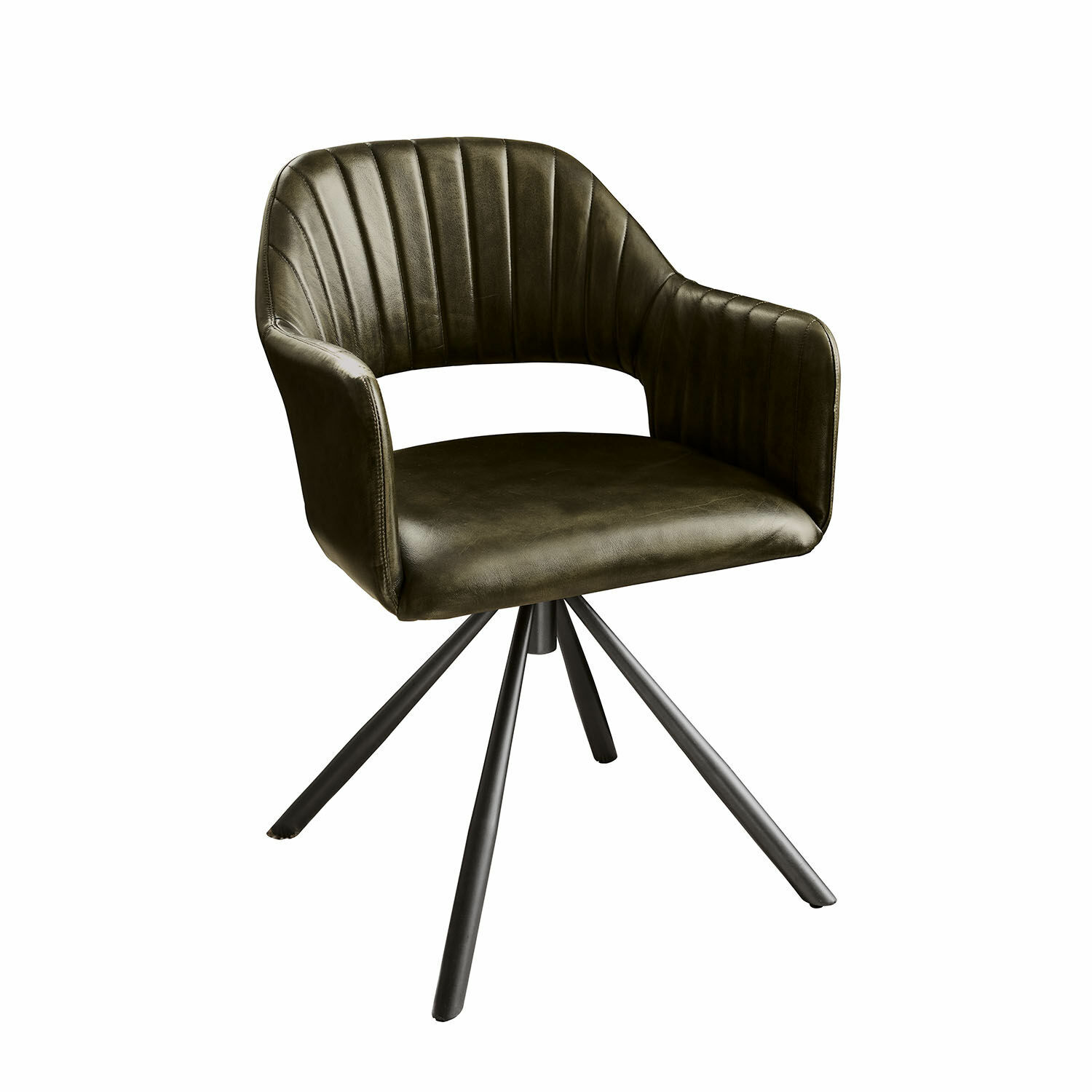 Chaise Murtagh Chaise pivotante en similicuir vert foncé avec base métallique noire, design moderne et élégant