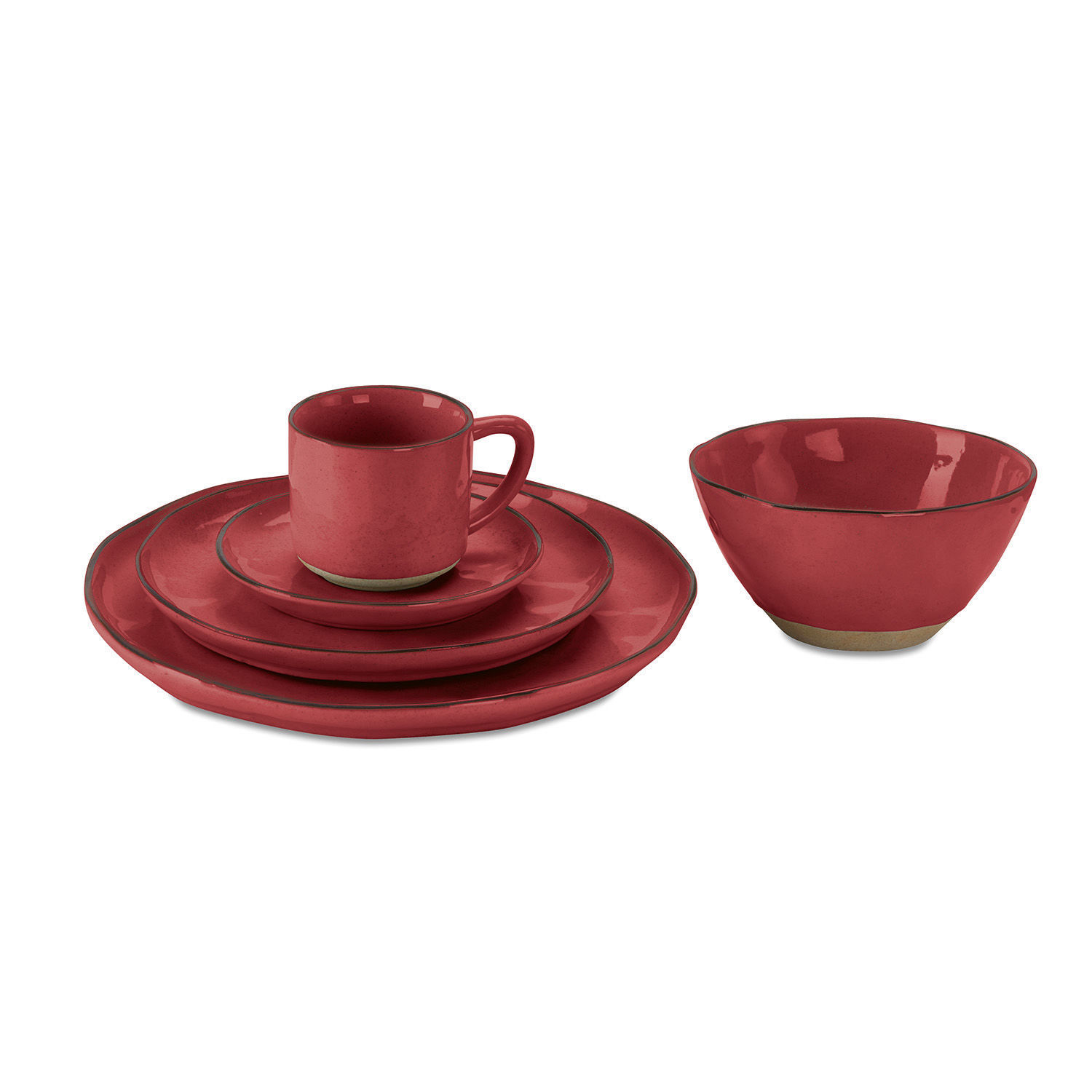 Servies set van 30 Biarré Rode keramische servies set met kopje, borden en kom voor de eettafel