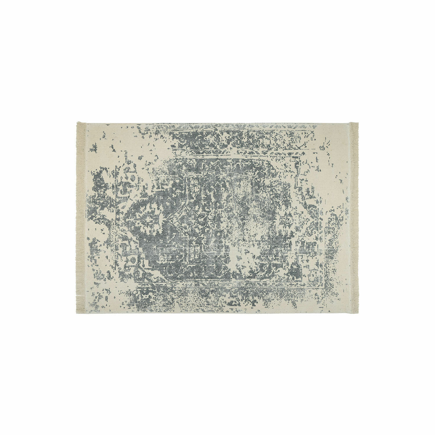 Vloerkleed Lortet Katoenen vloerkleed in crème en grijs met subtiel vintage patroon voor woonkamer