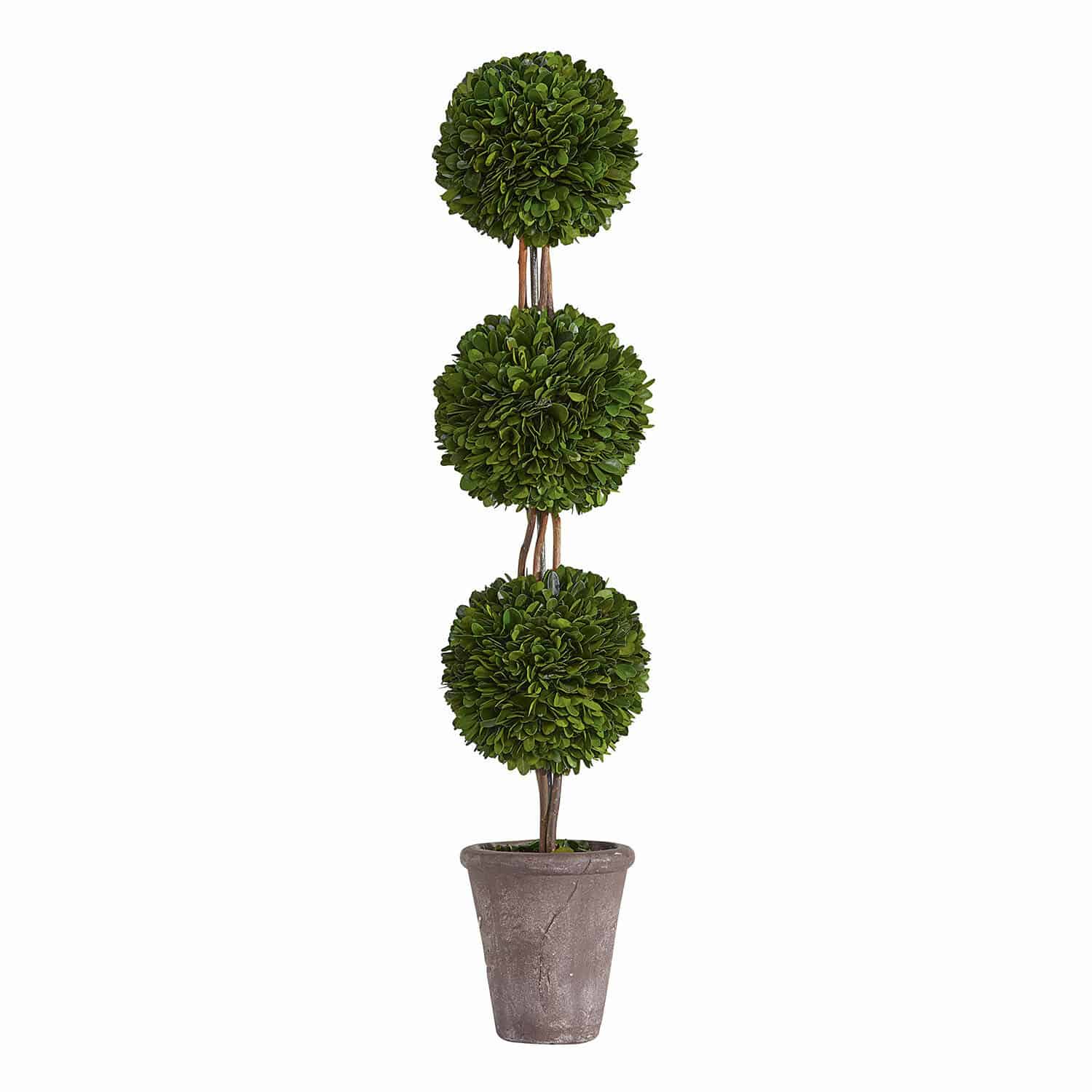 Sierboom Beux Kunstboom in pot met drie groene bladbollen, decoratie voor tuin of interieur