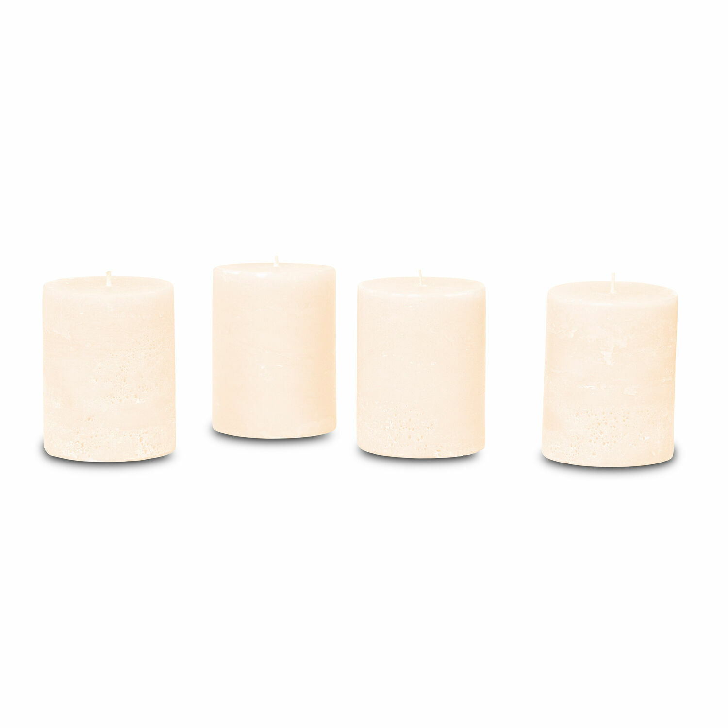 Kaars set van 4 Virrans Set van vier crèmekleurige cilindervormige kaarsen van natuurlijke was voor interieurdecoratie