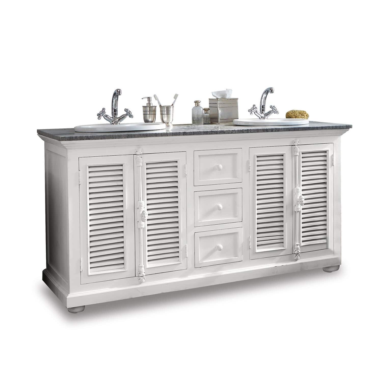 Meuble à double-vasque South Paris Meuble de salle de bain blanc en bois avec double vasque et tiroirs pour accessoires de salle de bain