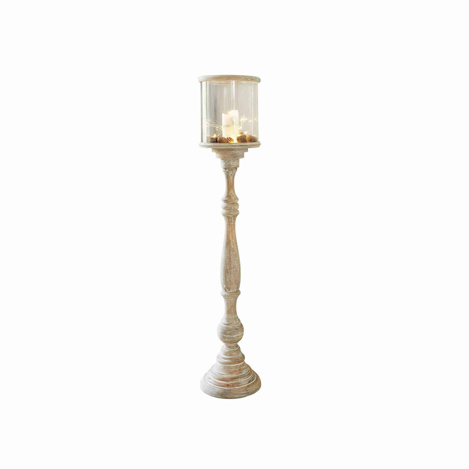 Bougeoir Passion Bougeoir en bois avec abat-jour transparent et noix décoratives en couleur naturelle