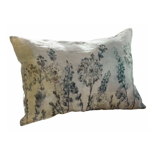 Coussin décoratif en lin gris avec motif floral, parfait pour salon et chambre à coucher