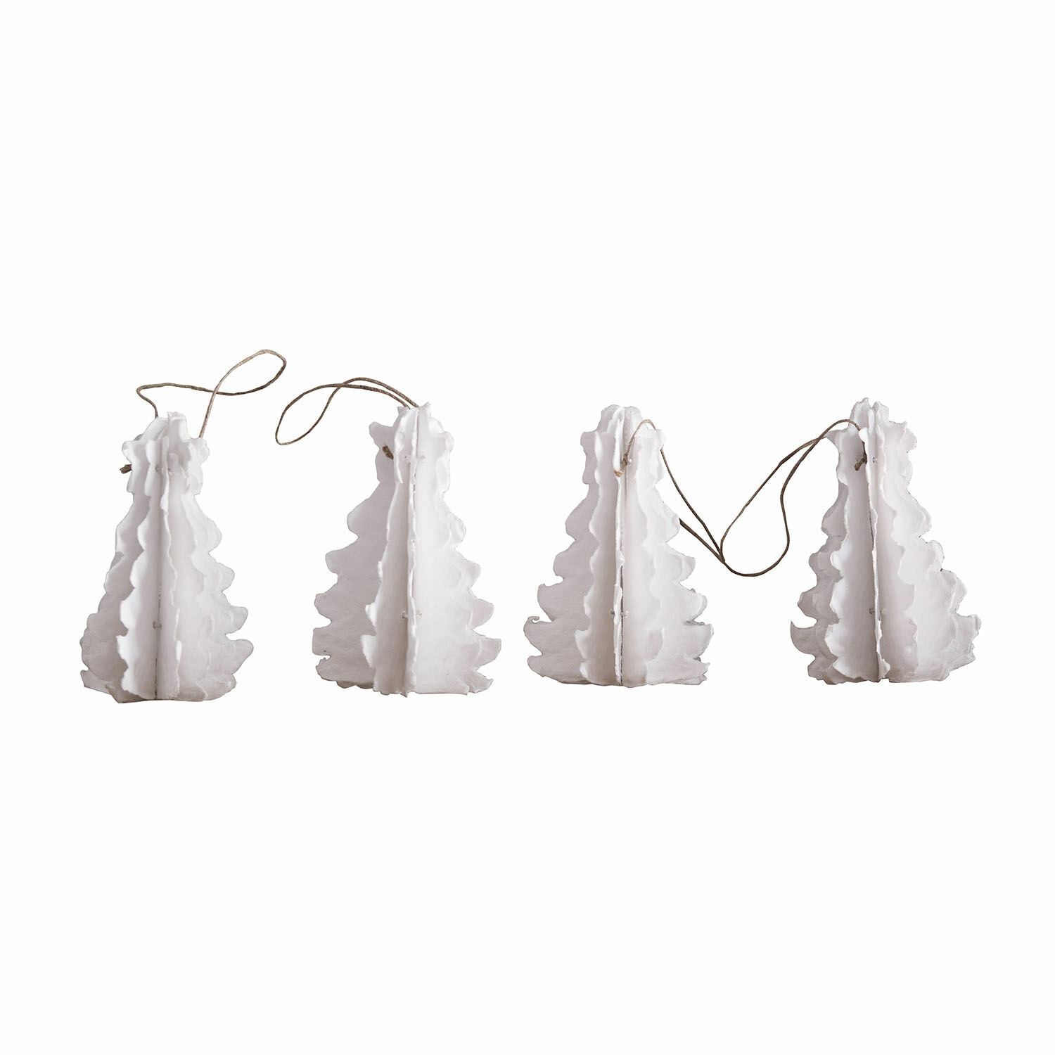 Set van 4 witte Amur hangers van materiaal met koord, kerstdecoratie voor binnen
