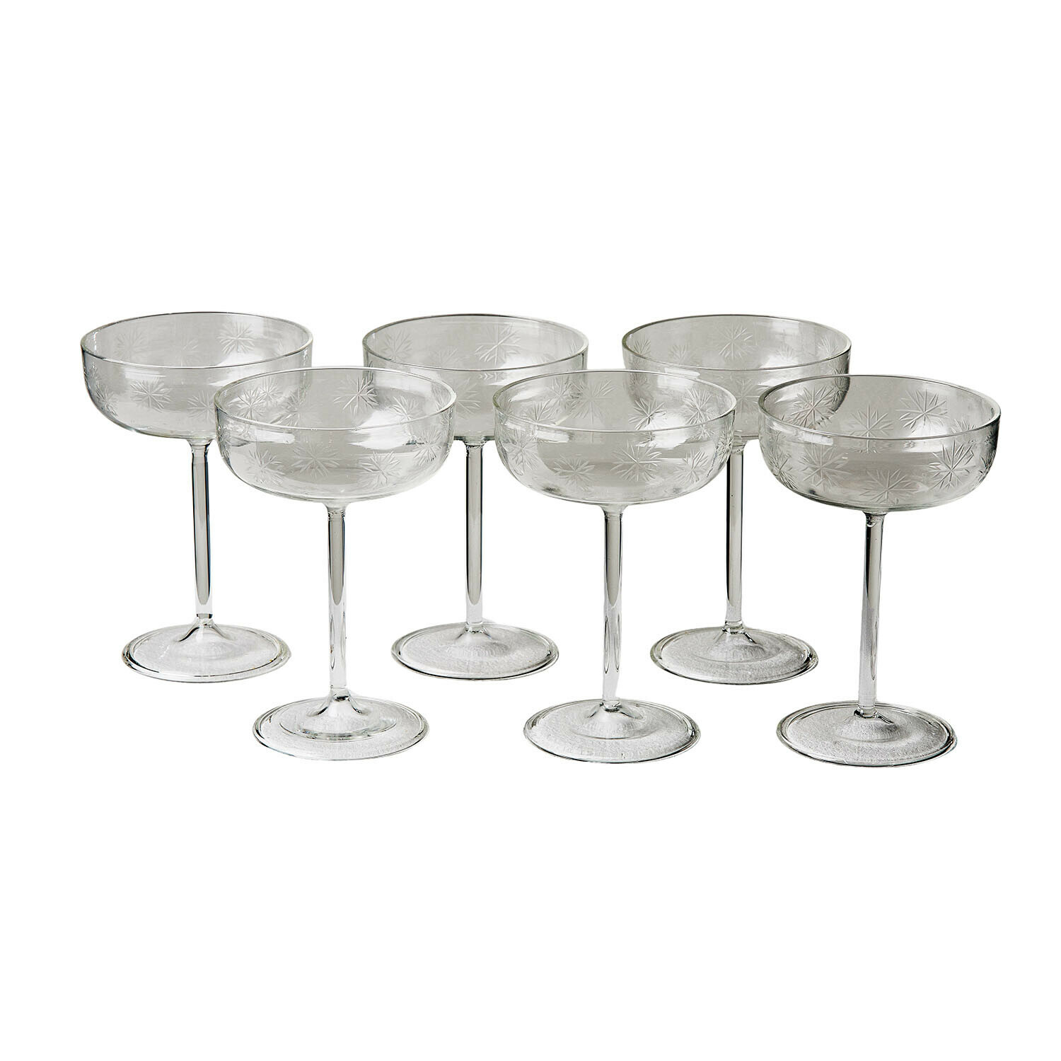 Glas set van 6 Haverly Set van zes transparante champagneglazen met fijn sterpatroon van glas