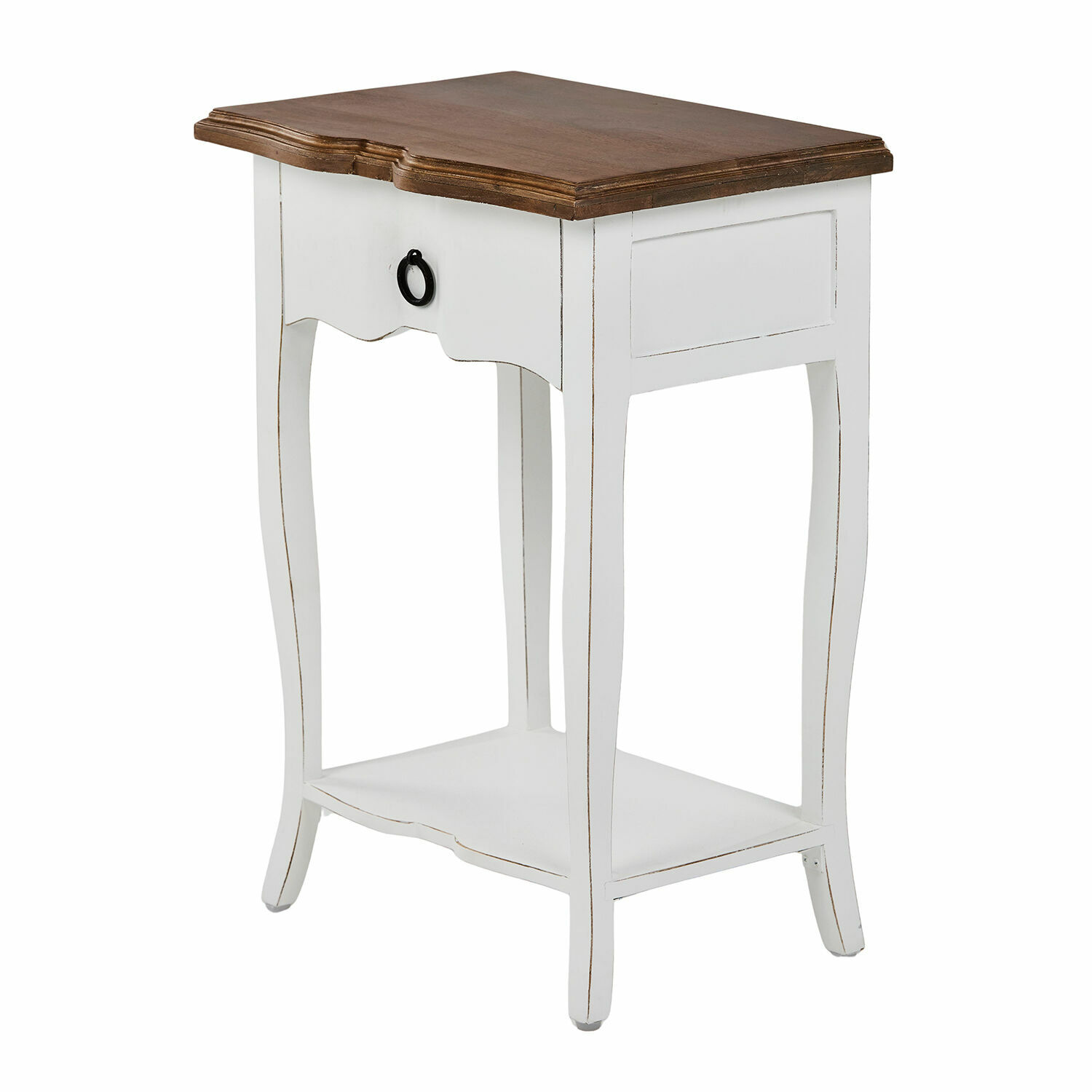 Table d'appoint Finstock Table d'appoint en bois blanc avec plateau marron et étagère, meuble vintage pour salon