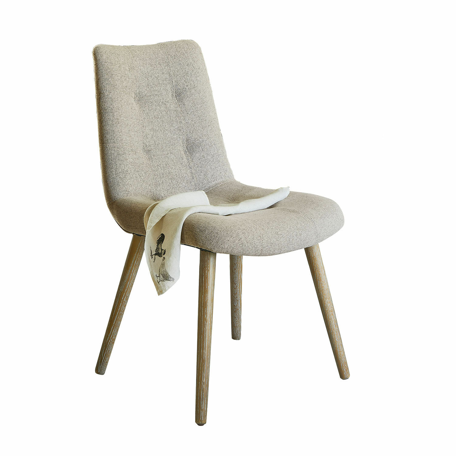 Chaise Vietri Chaise beige rembourrée avec pieds en bois et tissu décoratif posé sur l'assise
