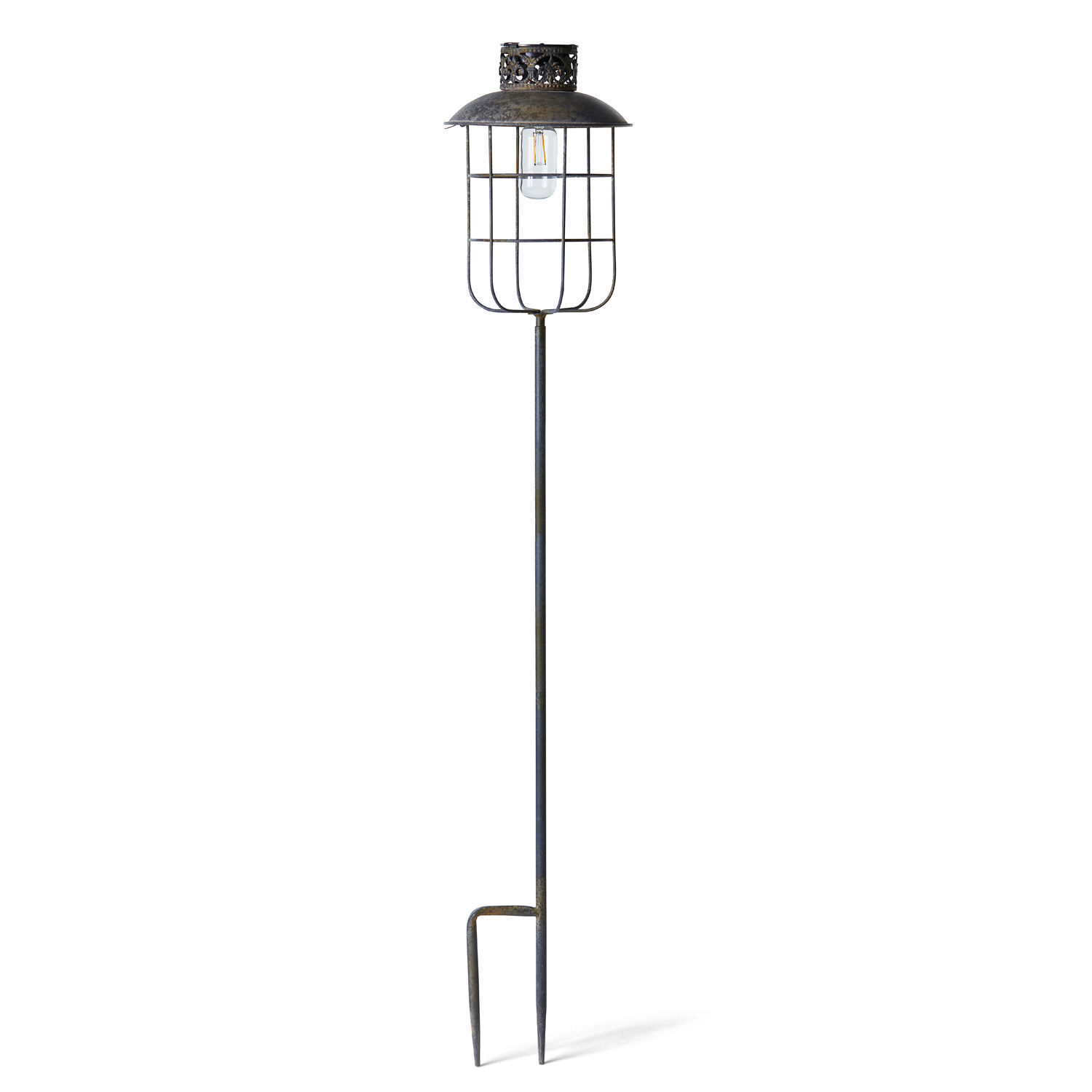 Lantaarn op zonne-energie Nistos Metalen tuinlamp met zwarte kap en grondpin, decoratieve buitenverlichting