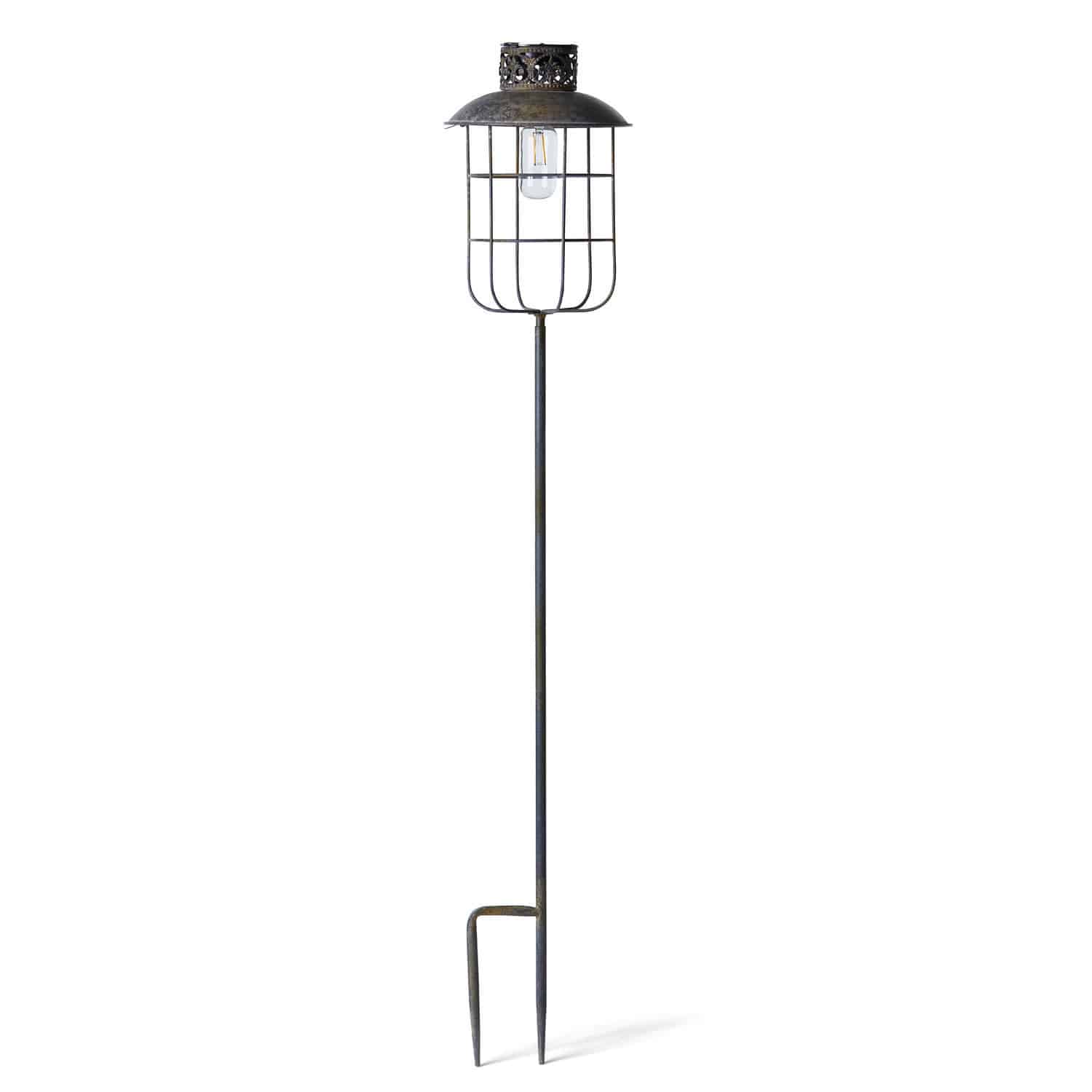 Lantaarn op zonne-energie Nistos Metalen tuinlamp met zwarte kap en grondpin, decoratieve buitenverlichting