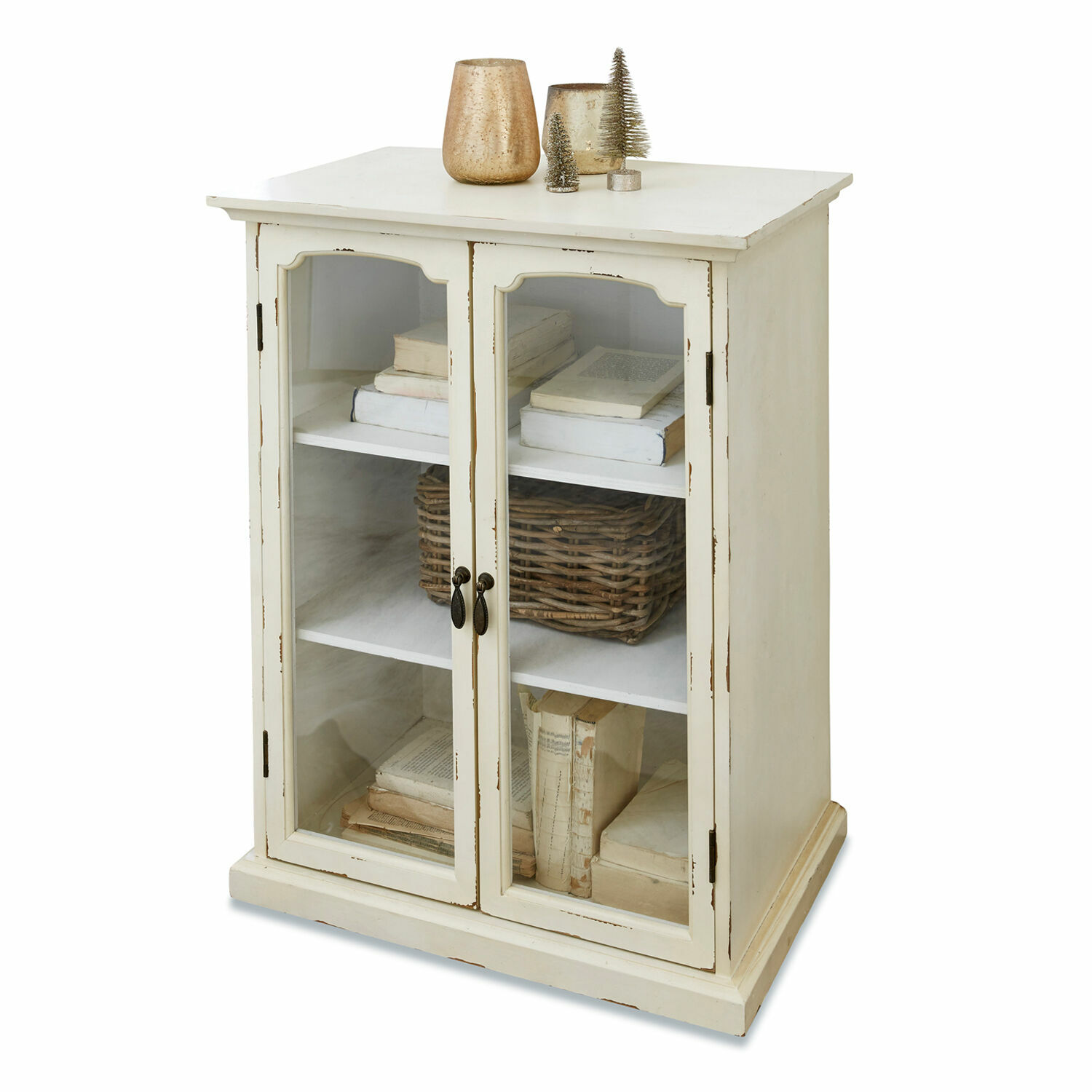 Commode Greve Armoire blanche en bois avec portes vitrées et étagères pour livres et décorations