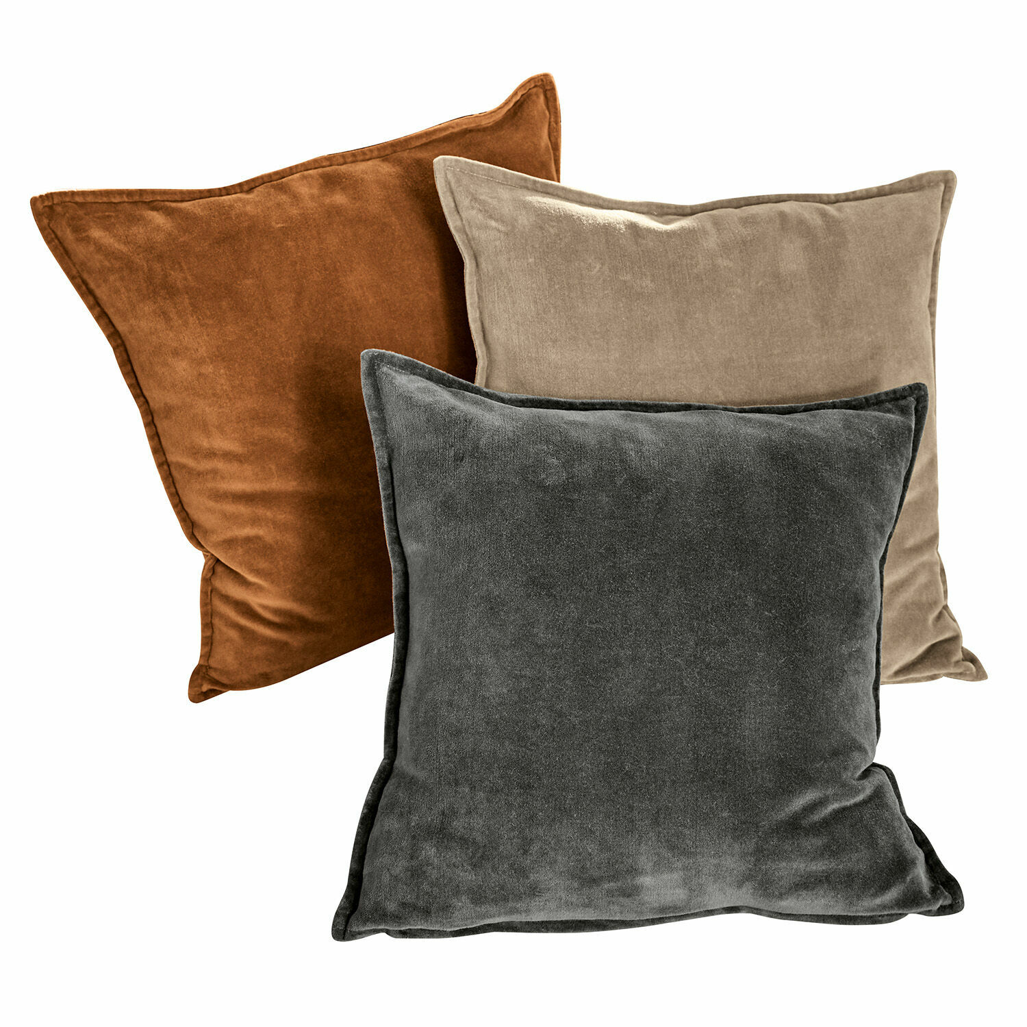 oranje/grijs/beige Set van 3 Lumeau kussenhoezen van zachte stof in oranje, grijs en beige voor woondecoratie