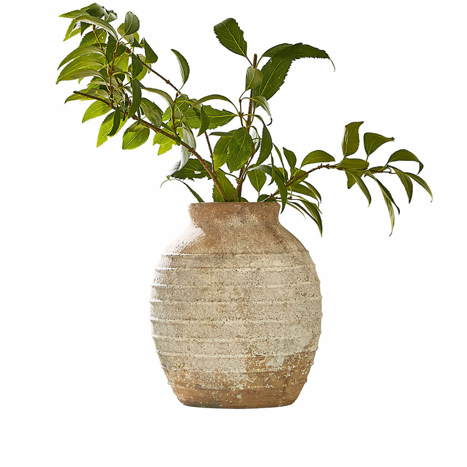 Vaas Sibinna Rustieke beige keramische vaas met groene bladeren, natuurlijke interieurdecoratie