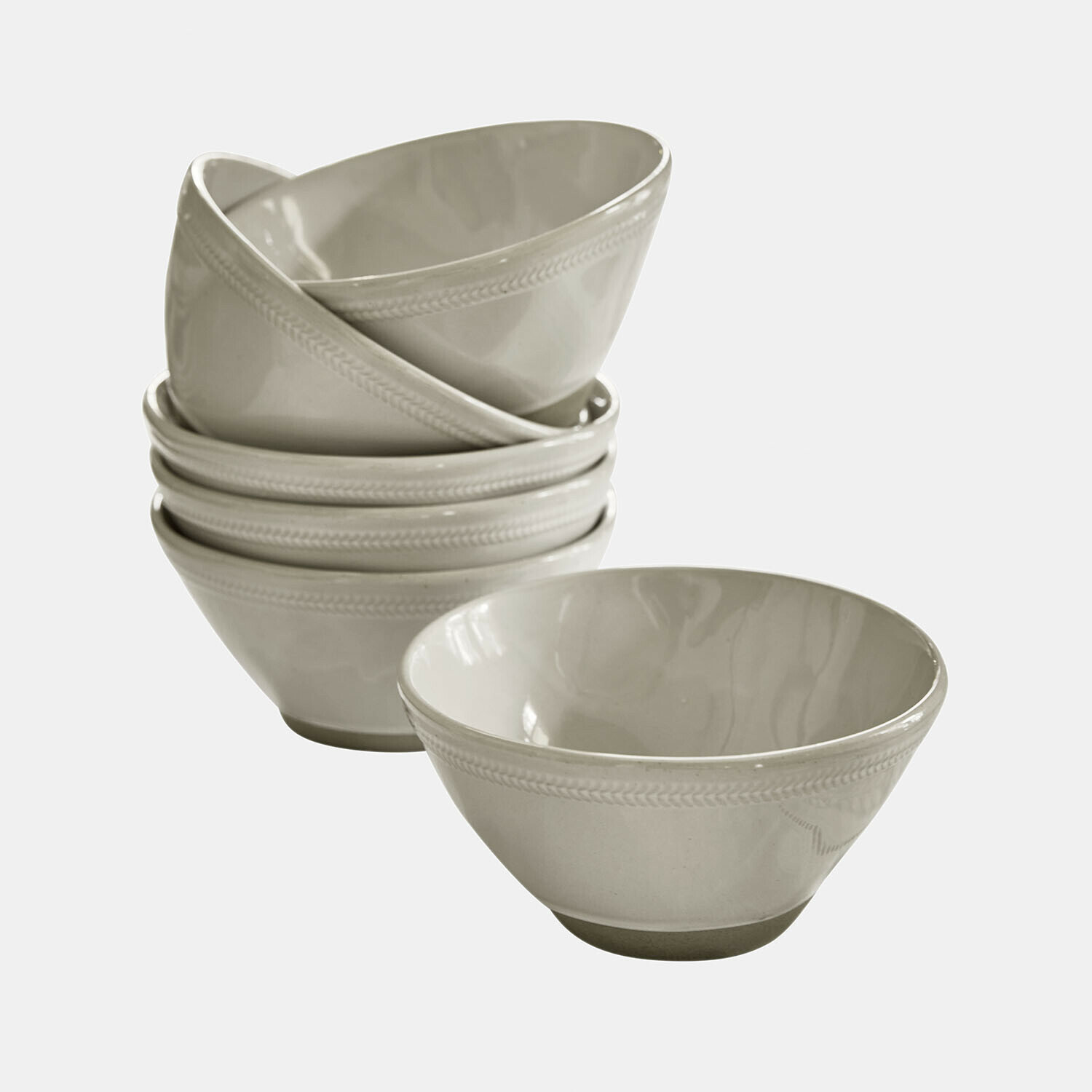 lichtgrijs Set van 6 lichtgrijze keramische Norrvik kommen met fijn patroon, perfect voor keuken en serveren