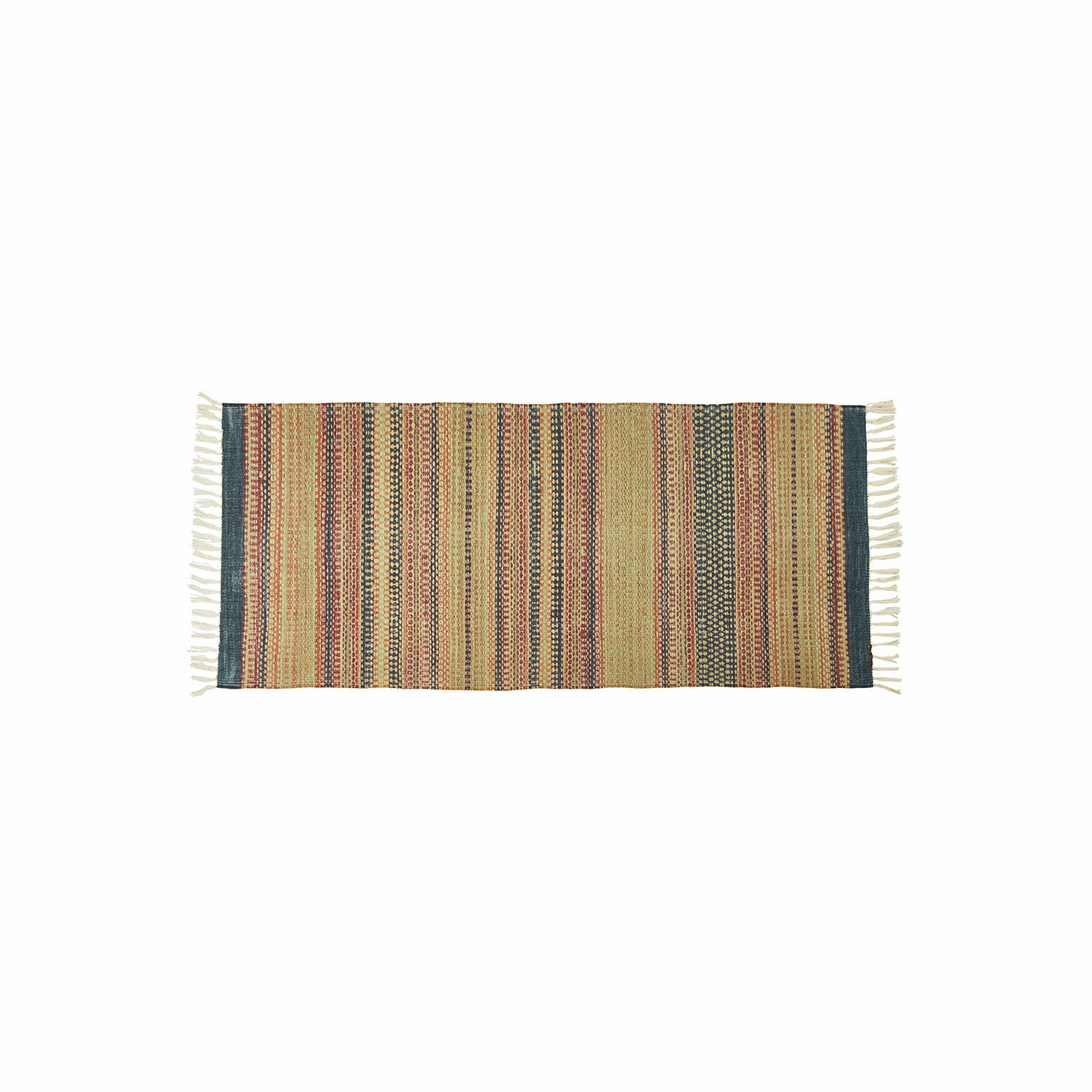 In- & outdoor loper Atlanta Katoenen vloerkleed met warme strepen en franjes aan de zijkanten, decoratieve vloerbedekking
