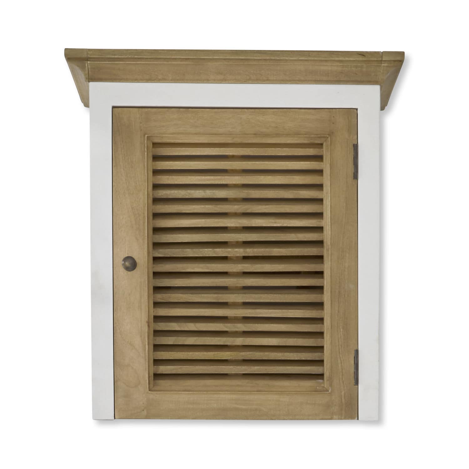 Meuble haut Degarmo Armoire murale en bois avec cadre blanc et porte à persiennes en bois naturel clair