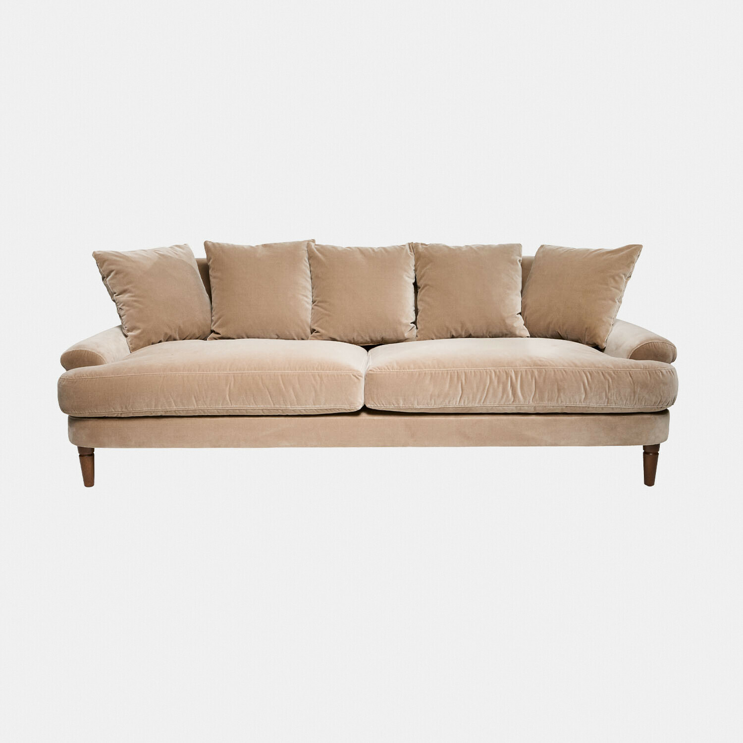 beige Beige Rivermere bank van zachte stof met kussens, comfortabel voor woonkamer en ontspanning