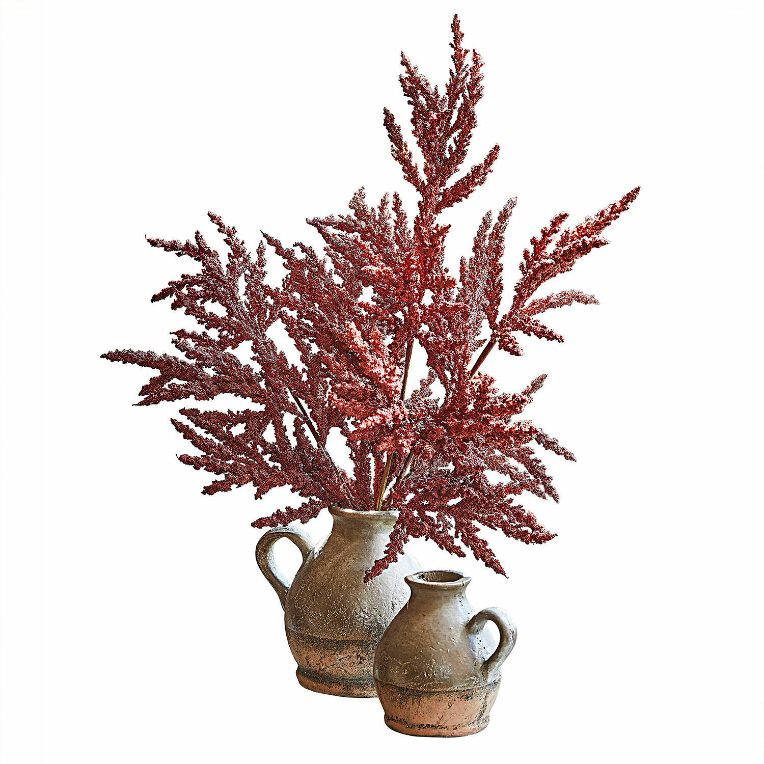 Sierbloem set van 3 Trivane Twee bruine aardewerken kruiken met rode gedroogde bloemen als decoratie in huis
