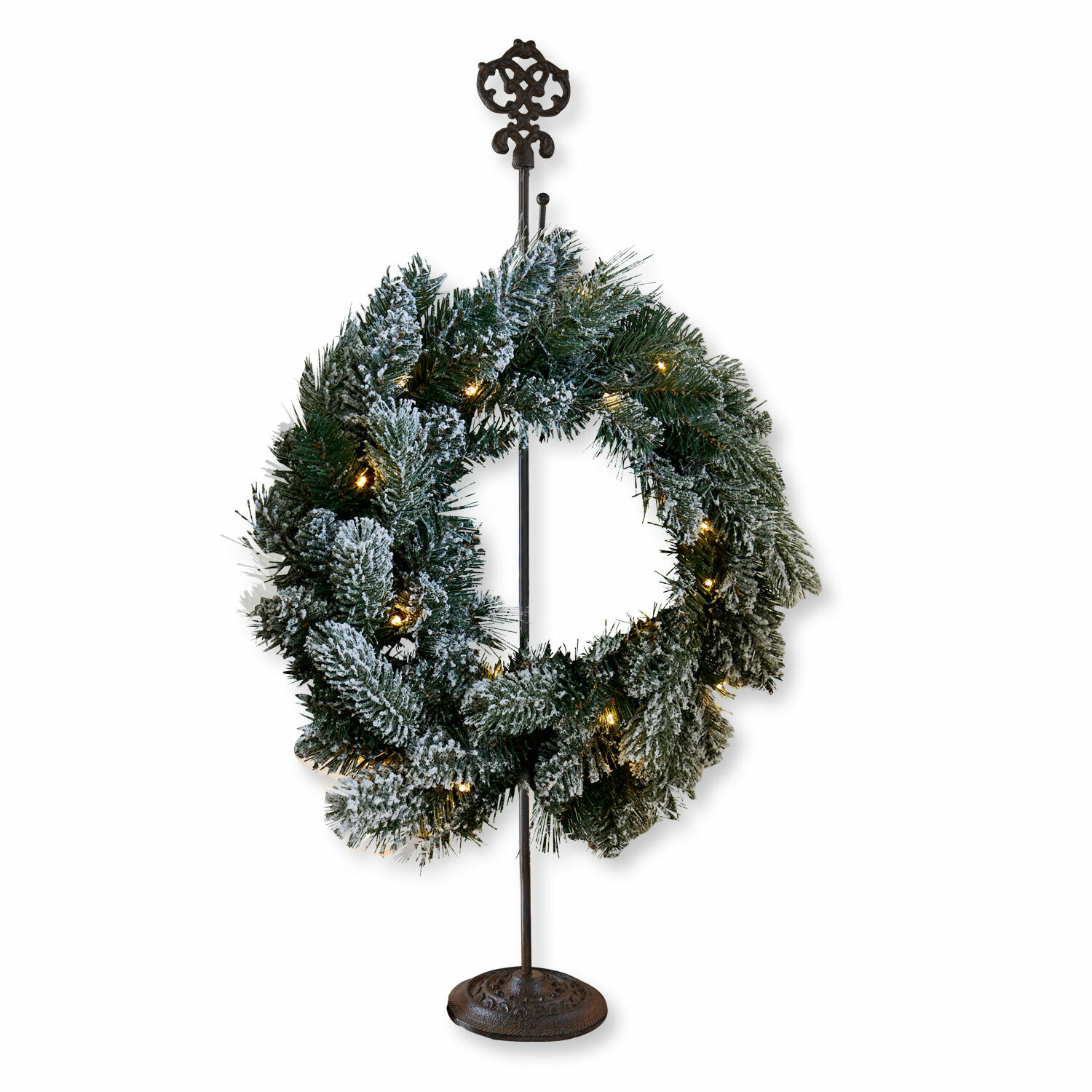 Support pour couronne Koumura Couronne de Noël verte avec effet neige et lumières LED sur support en métal décoratif