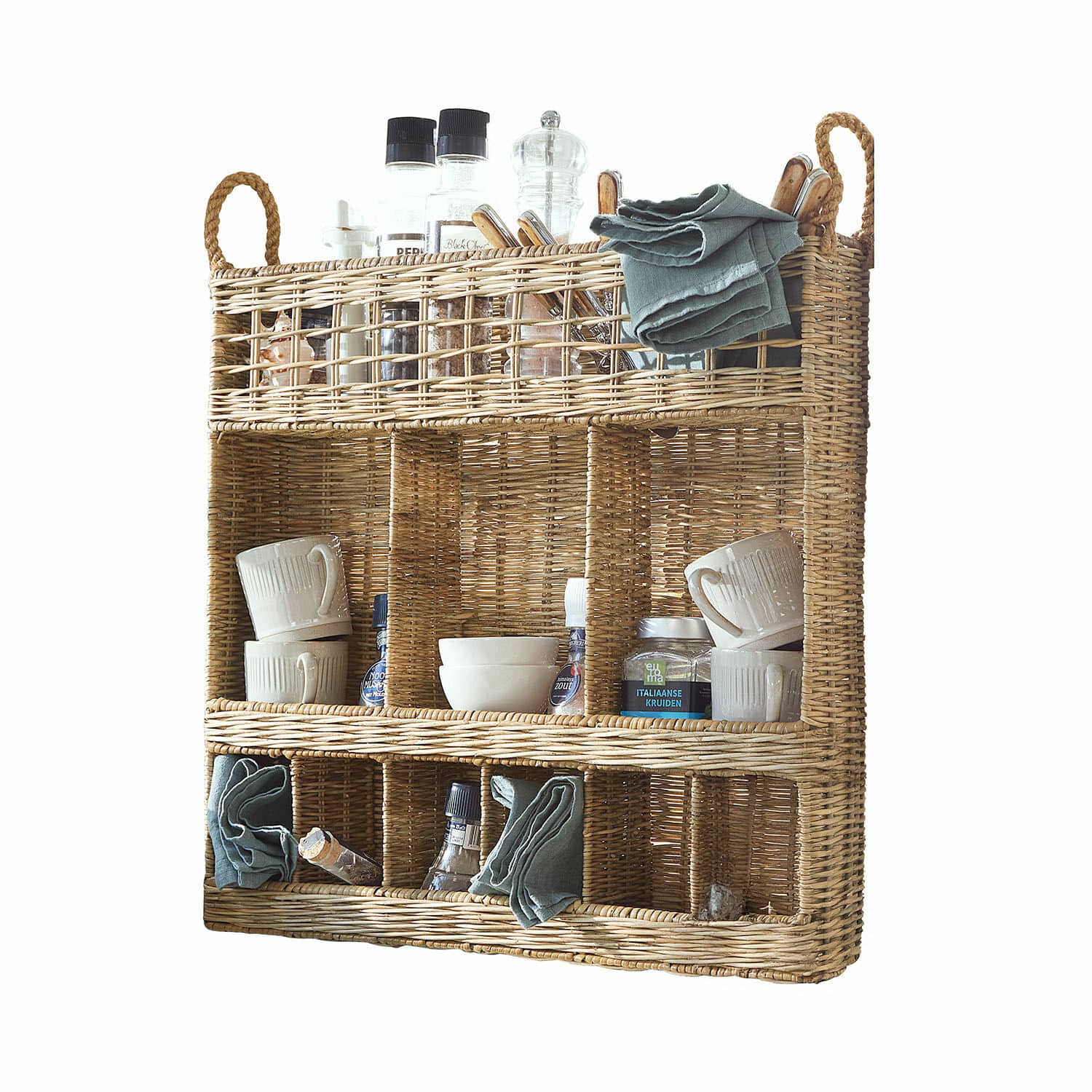 Étagère à épices Yilvento Étagère murale en osier avec compartiments pour épices, tasses et serviettes de cuisine
