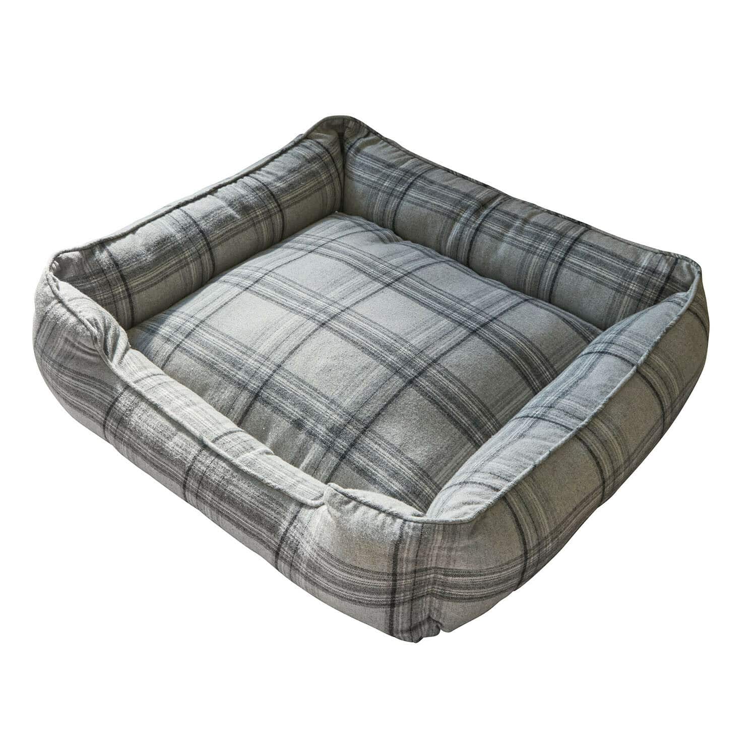 Panier pour chien gris en tissu doux à carreaux, confortable et élégant pour le repos de l'animal