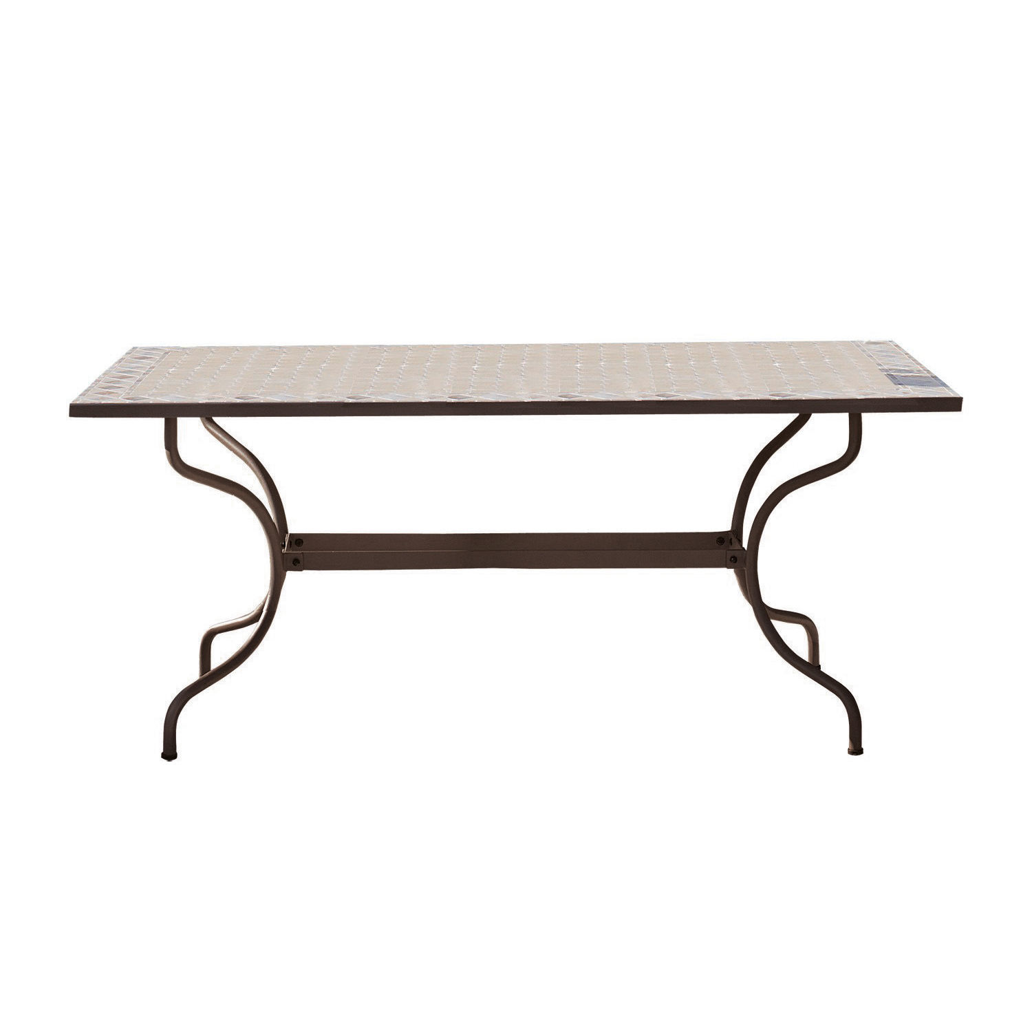 Tafel Labaroche Tuin tafel met bruine metalen poten en lichte mozaïek tafelblad, buitenmeubel