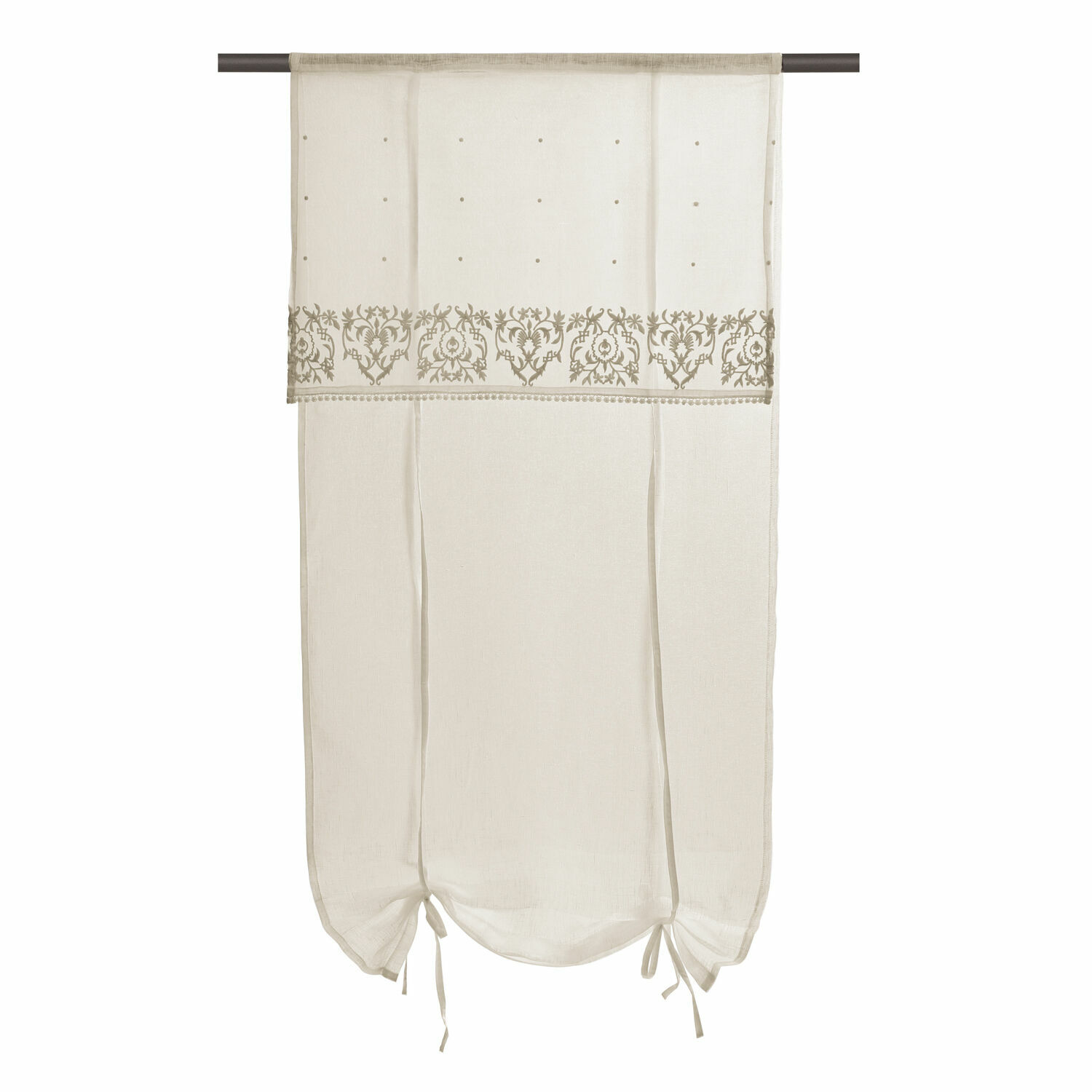Vitrage Darice Beige vitrage met fijne borduursels en strikjes, lichte stof voor raamdecoratie