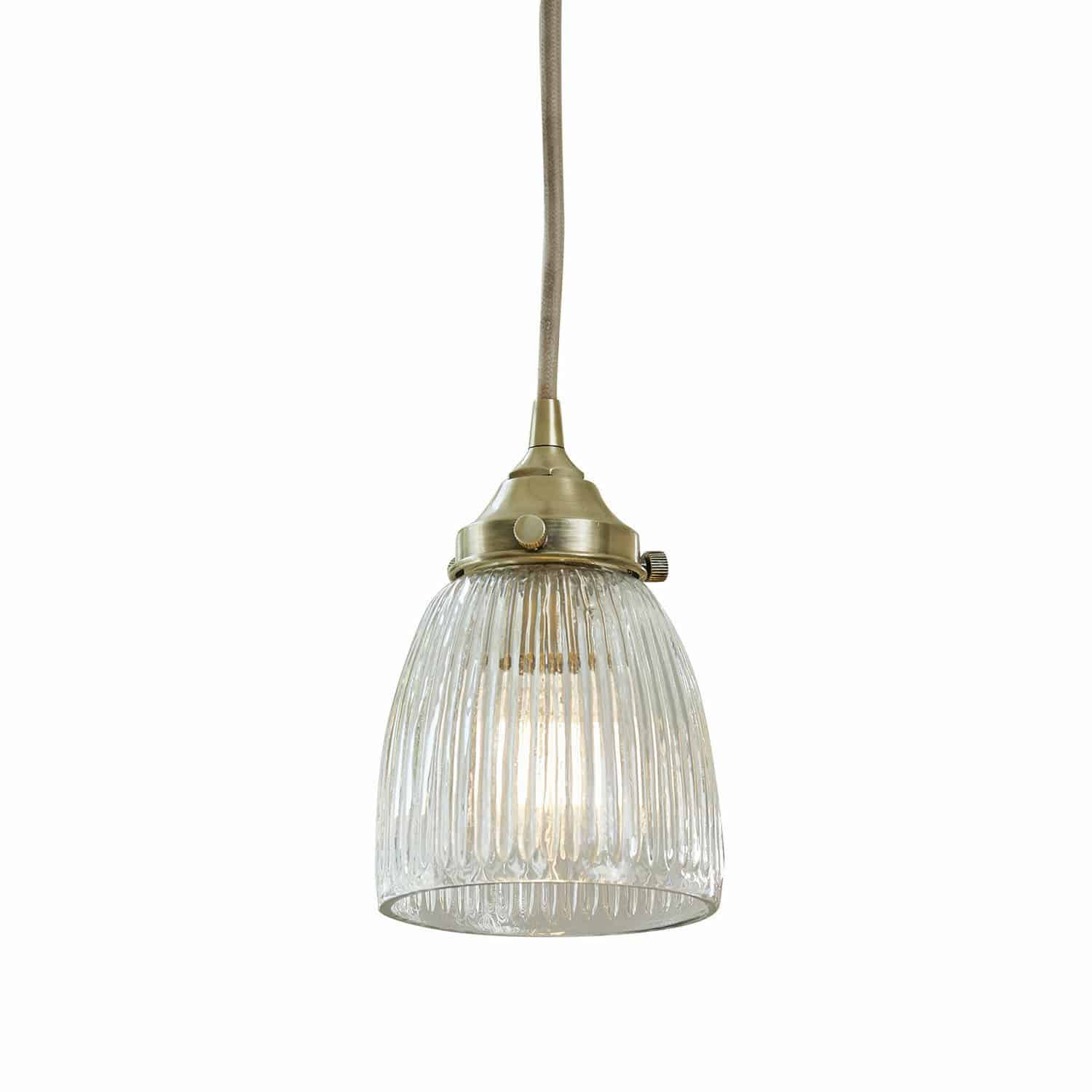 Hanglamp Tanaelva Hanglamp van geribbeld glas met messing afwerking, vintage binnenverlichting