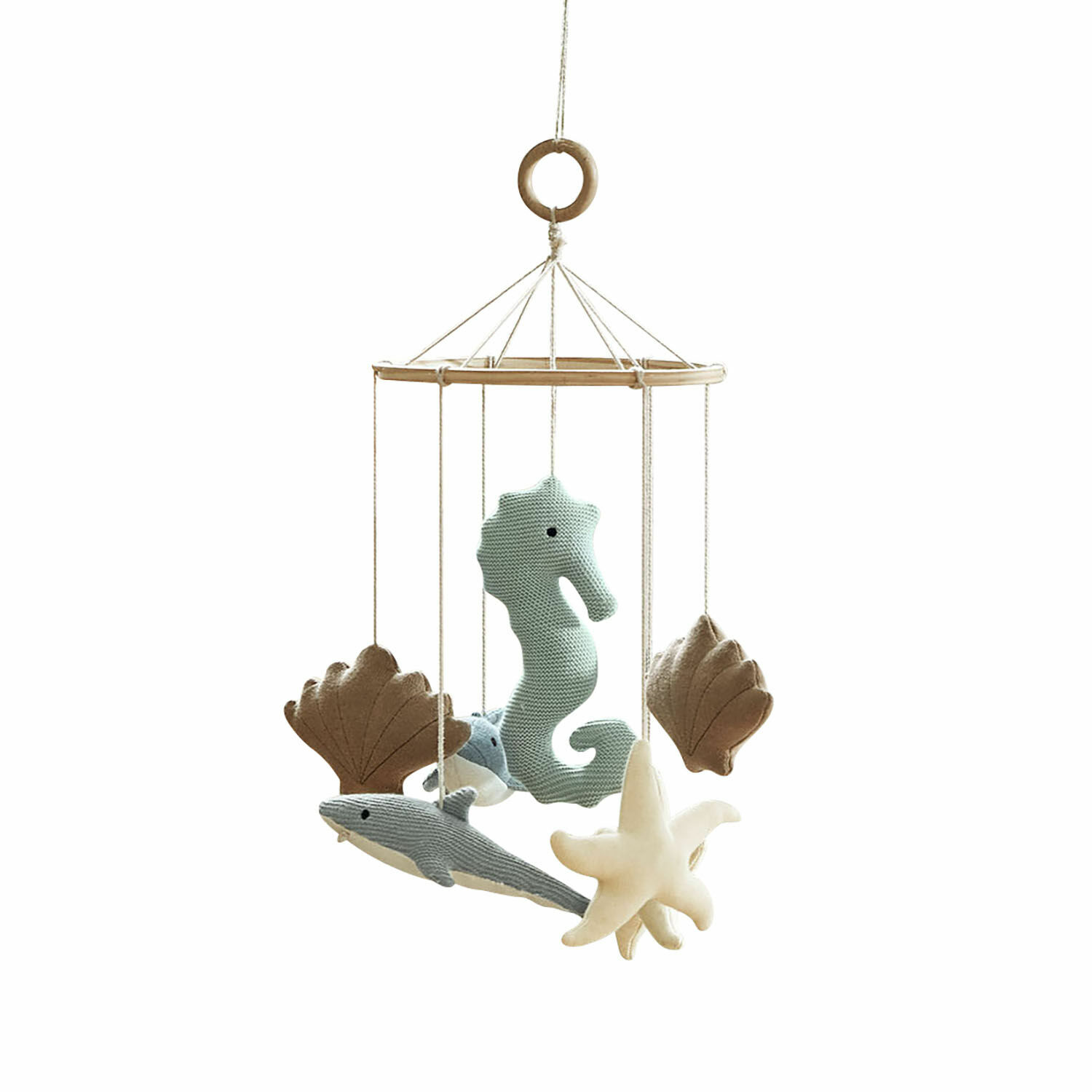 Mobiel Twinkledream Houten mobiel met zachte pastelkleurige zeefiguren voor babykamerdecoratie