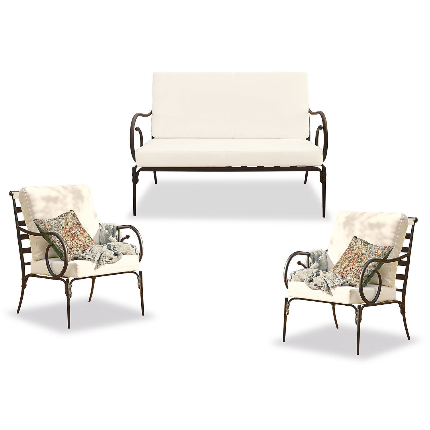 Salon de jardin Massana Ensemble de mobilier de jardin en métal avec coussins crème, parfait pour la détente extérieure