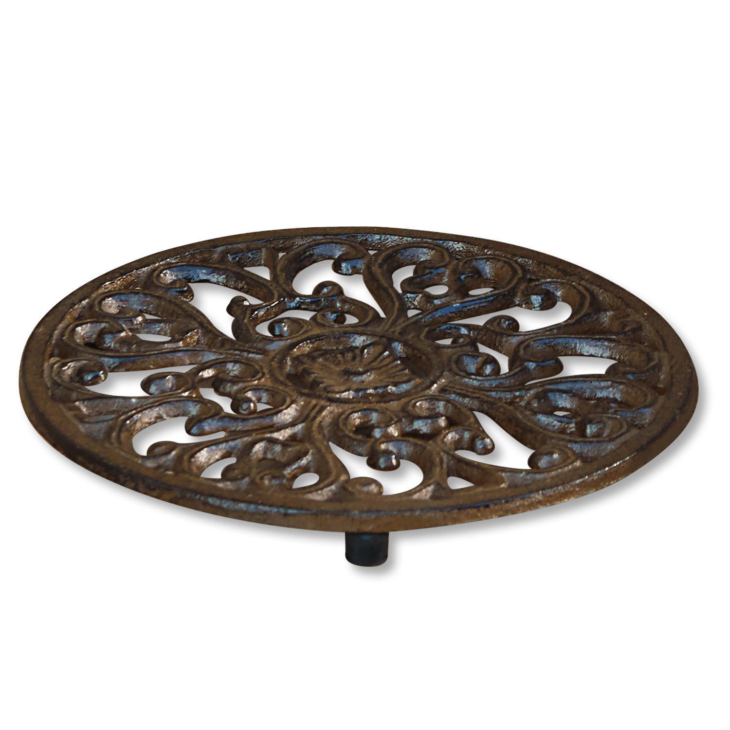 Onderzetter set van 2 Winton Ronde onderzetter van bruin gesmeed ijzer met decoratief patroon, rustieke woonaccessoire