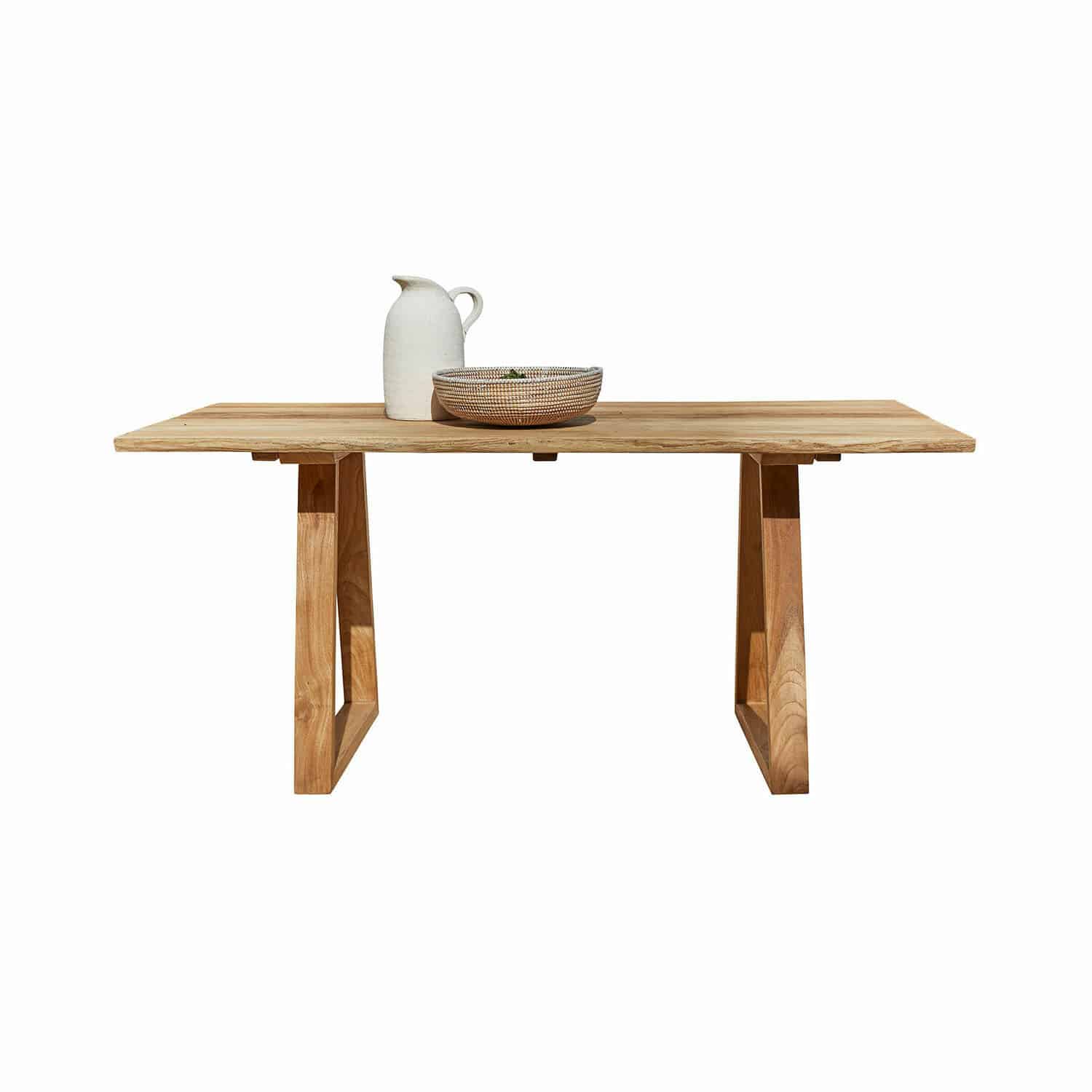 Table Saulny Table en bois de teck naturel avec pichet et bol sur le dessus, meuble de salle à manger