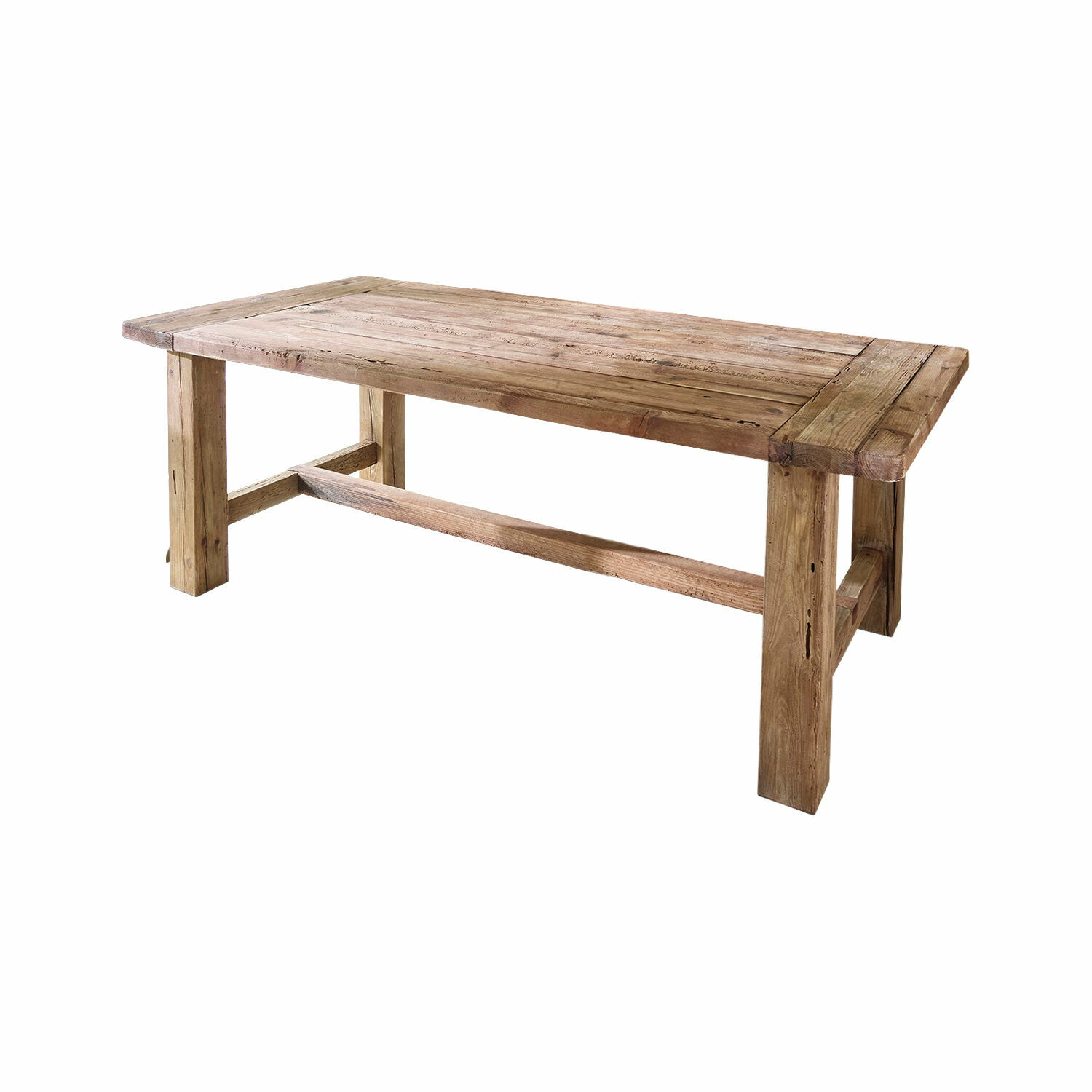 Tafel Oteley Tafel van massief hout in natuurlijke kleur, rustiek meubel voor eet- of woonkamer