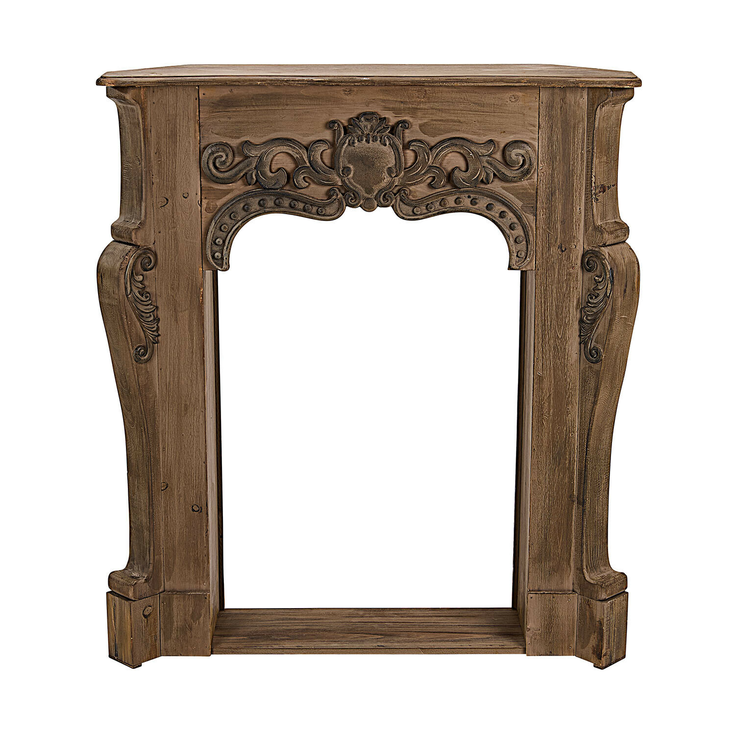Console de cheminée Emporia Encadrement de cheminée rustique en bois brun avec sculptures décoratives pour salon