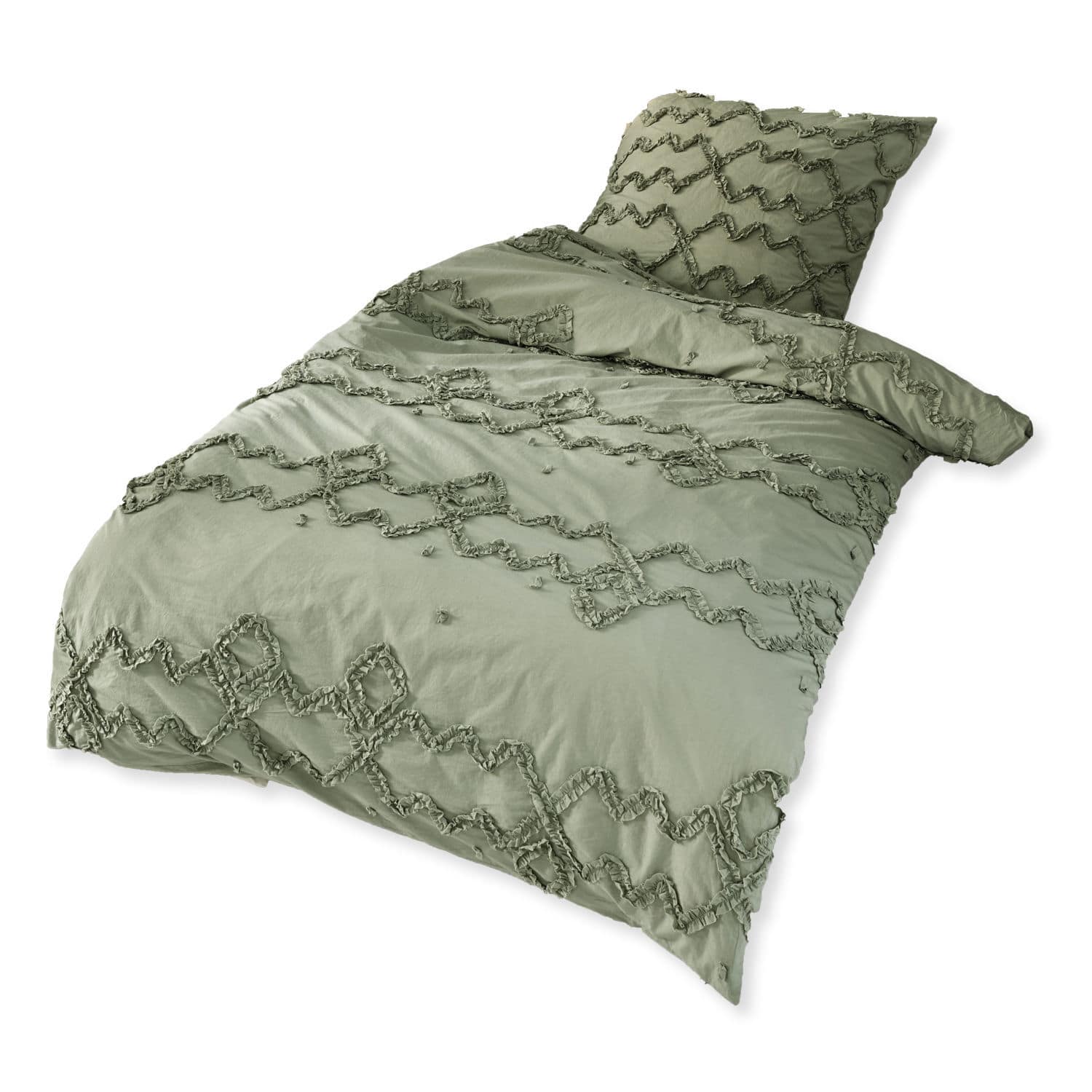 vert Parure de lit Laine verte en coton avec motif décoratif, douce et élégante pour la chambre