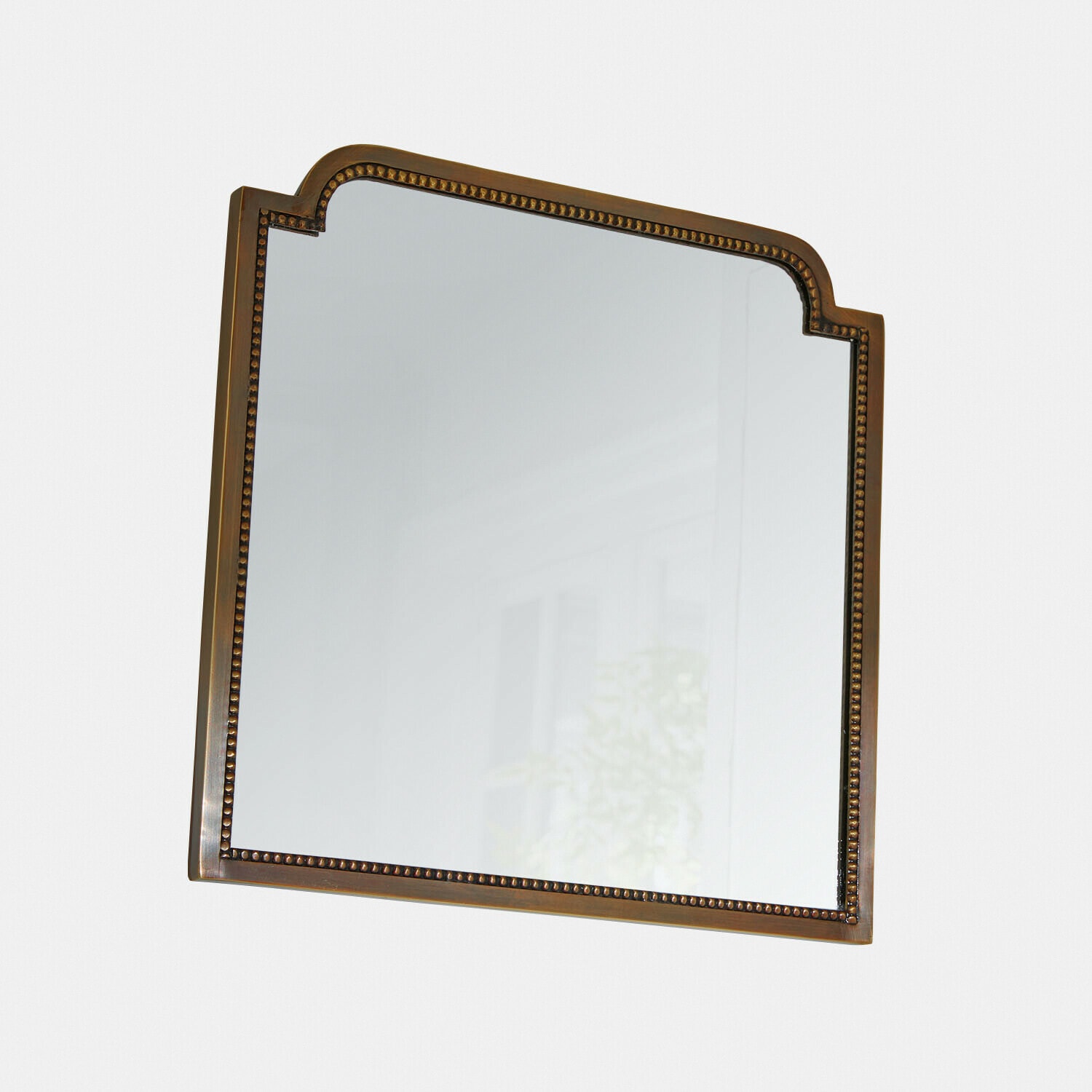 Miroir carré avec cadre en laiton vintage orné de détails décoratifs et surface en verre