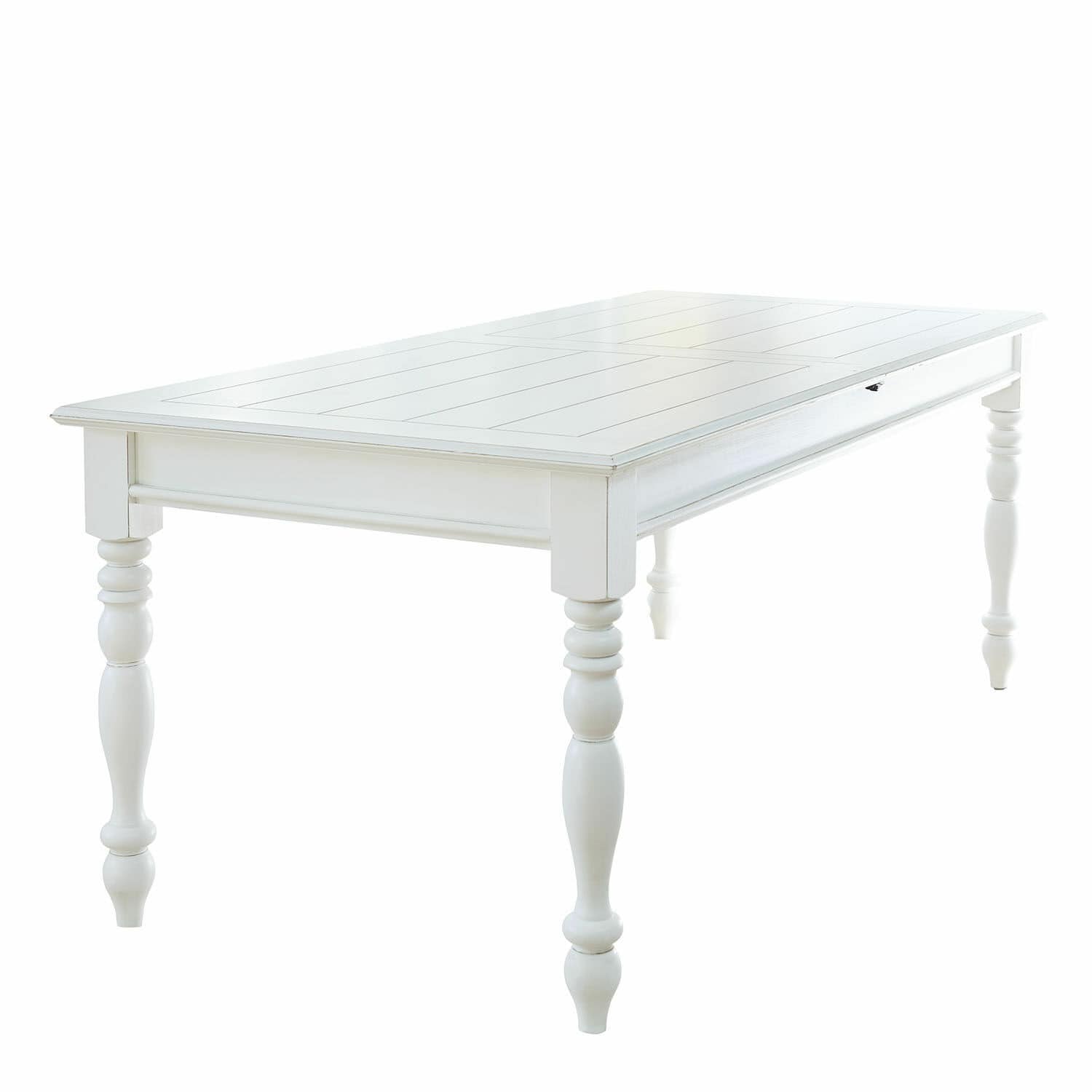 Tafel Thurleigh Witte houten tafel met gedraaide poten en eenvoudig blad, eetkamermeubel