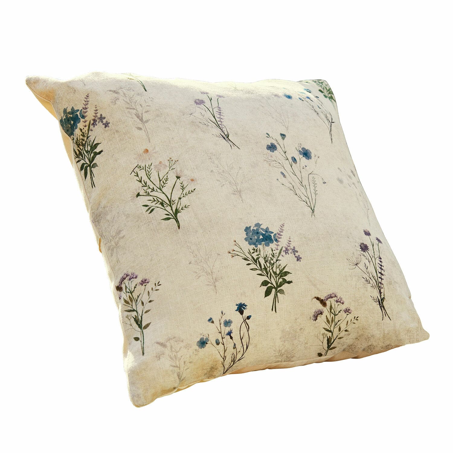 Coussin décoratif beige en coton avec imprimé floral, doux et élégant pour le salon
