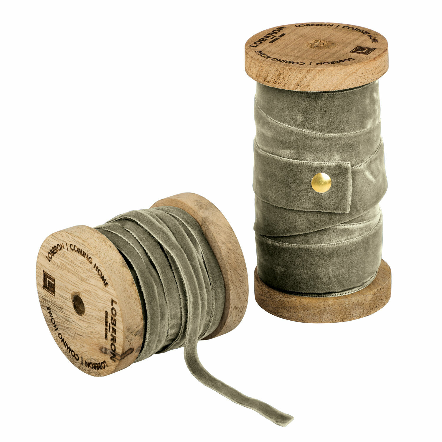 olijfgroen Set van 2 olijfgroene fluwelen linten op houten spoelen voor decoratie en knutselen