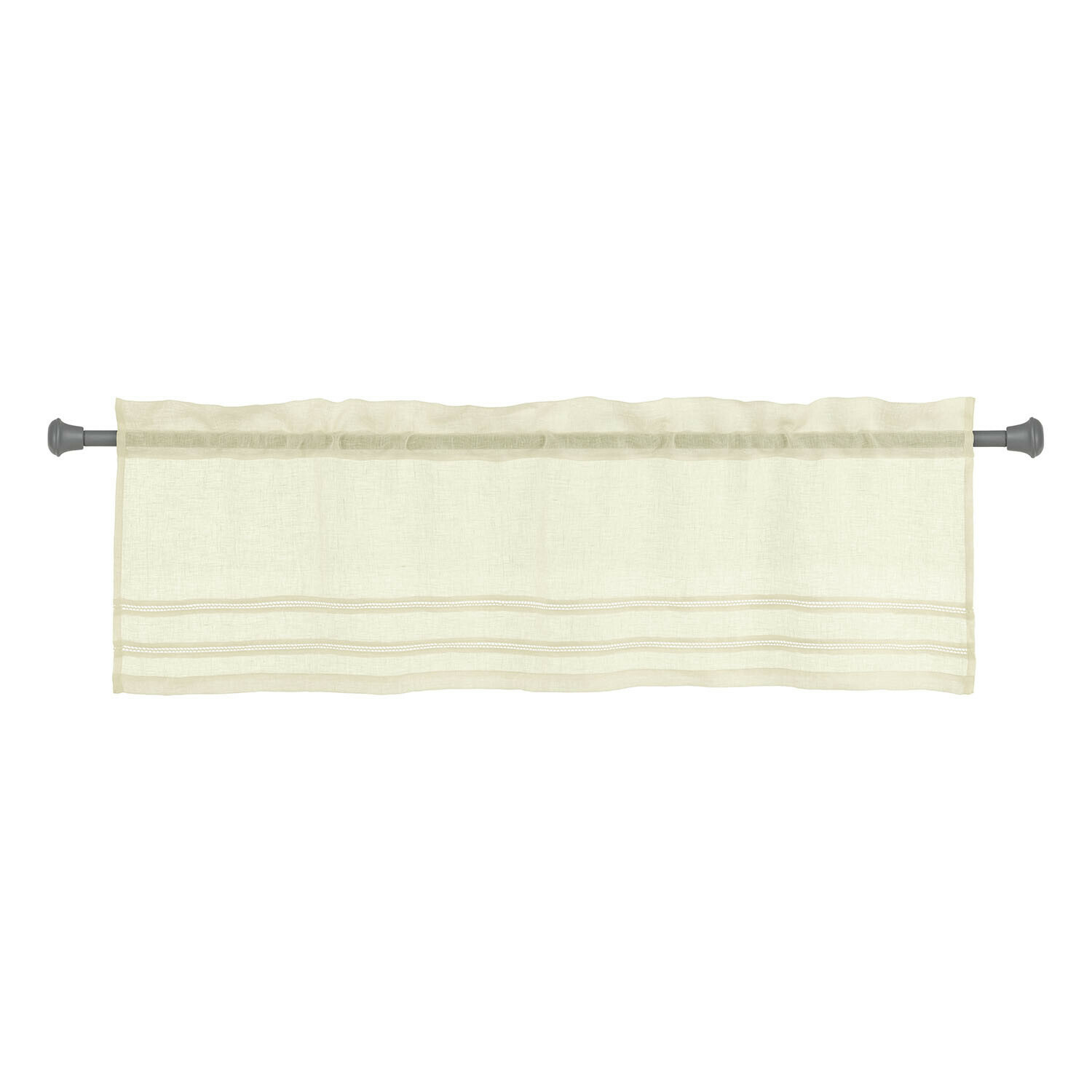 Vitrage Jolivane Beige gordijn van lichte stof met decoratieve stiksels, geschikt voor woonkamer of keuken