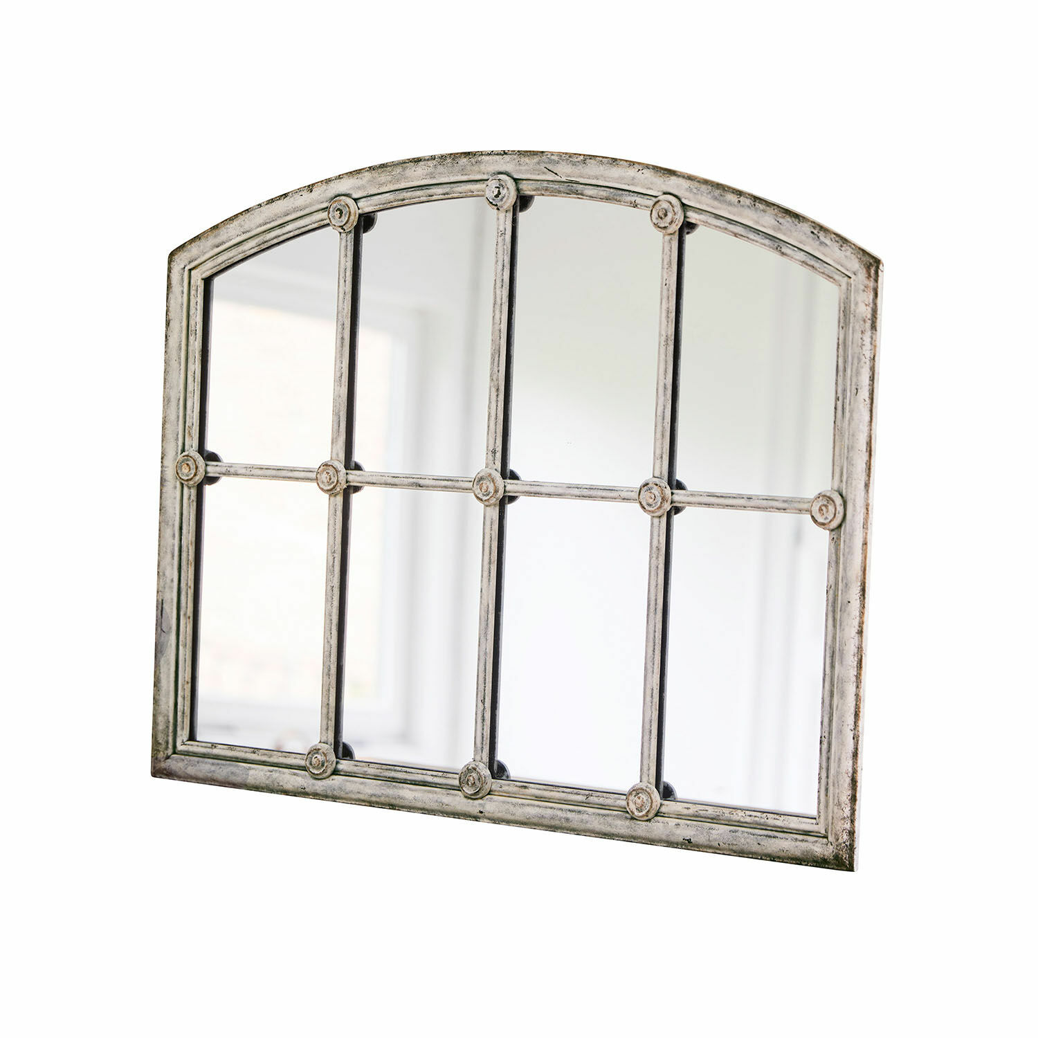 Miroir Tobiah crème avec cadre métallique et croisillons décoratifs, style vintage pour intérieur