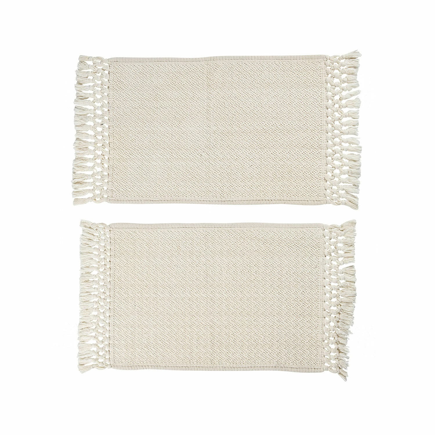 Lot de deux tapis de bain crème Faelwyn en coton avec franges, doux et absorbants