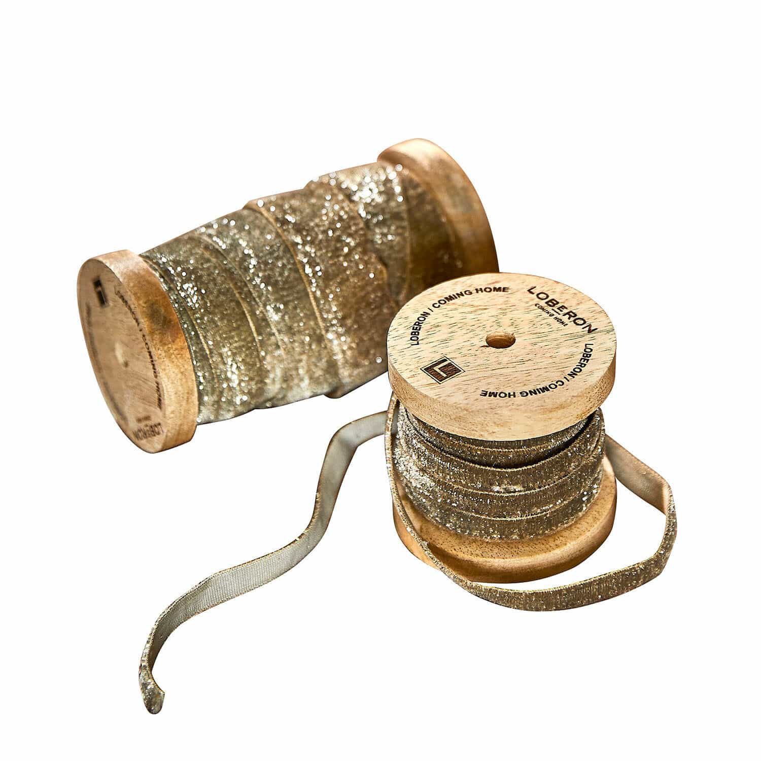 Lot de 2 rubans en velours Risorio Bobine en bois avec ruban doré pailleté pour décoration et emballage cadeau élégant