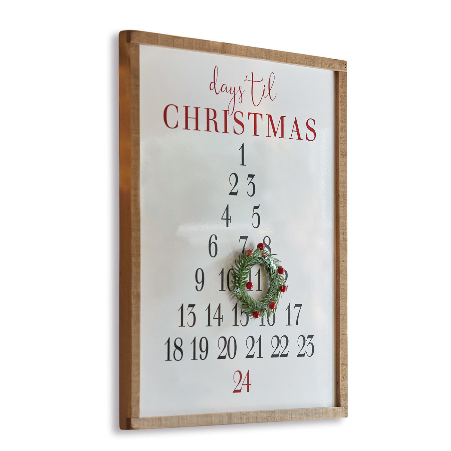 Decoboard Lagunes Houten lijst met adventskalender aan de muur met cijfers en decoratieve kerstkrans