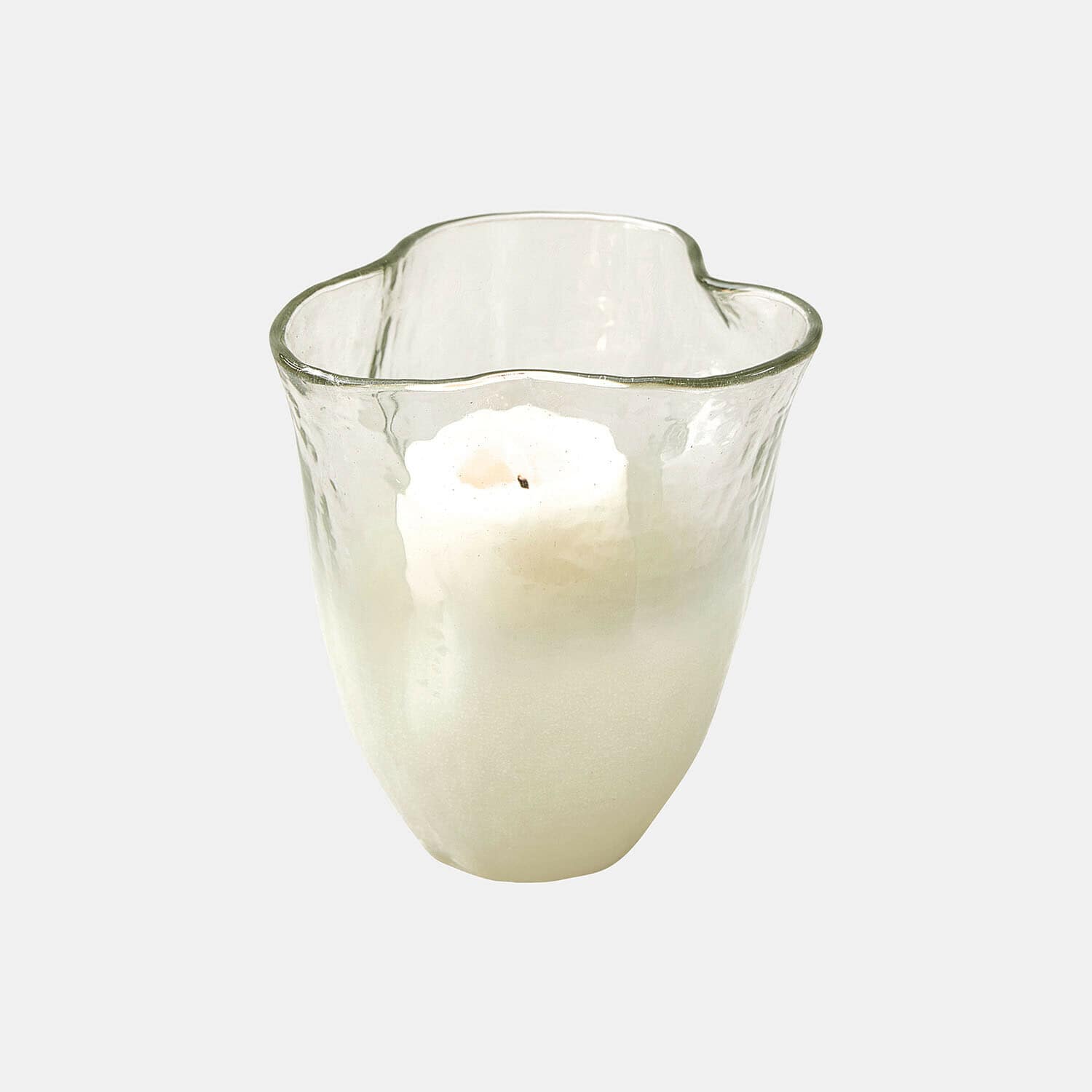 Photophore en verre blanc avec bougie blanche à l'intérieur, décoration d'intérieur élégante
